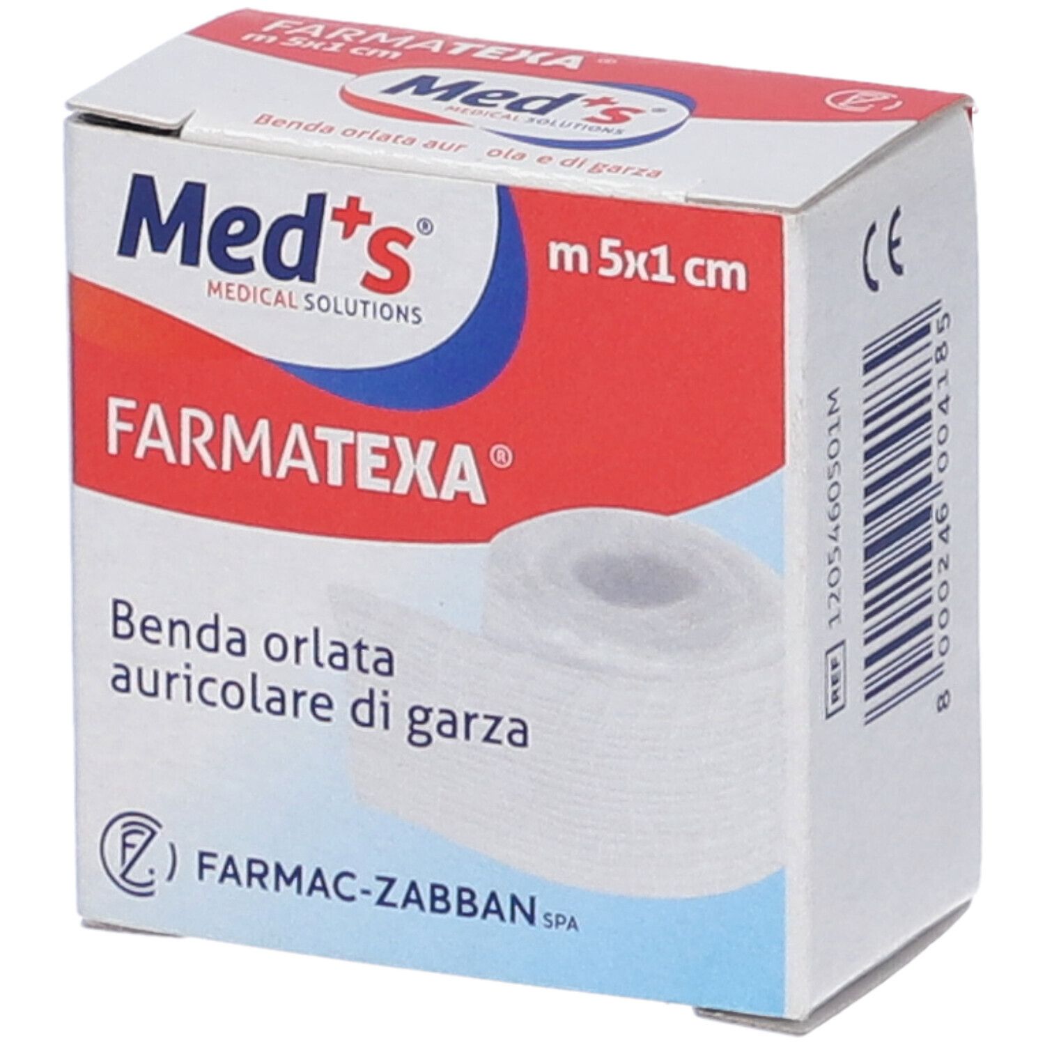 Confezione in cartone con nome e logo del prodotto. Benda arrotolata visibile.