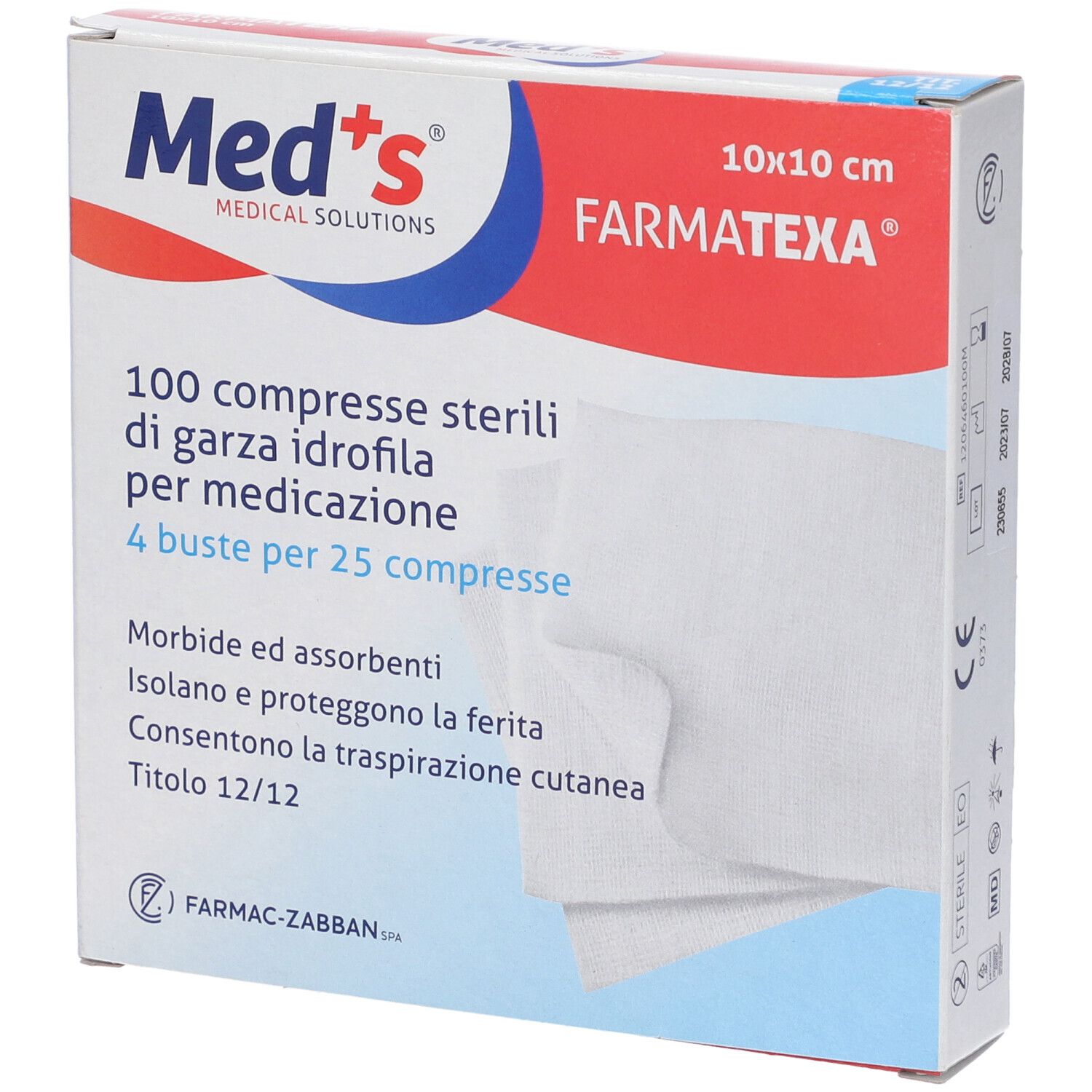Garza Compressa Meds Farmatexa Idrofila 12/12 10X10Cm 100 Pezzi