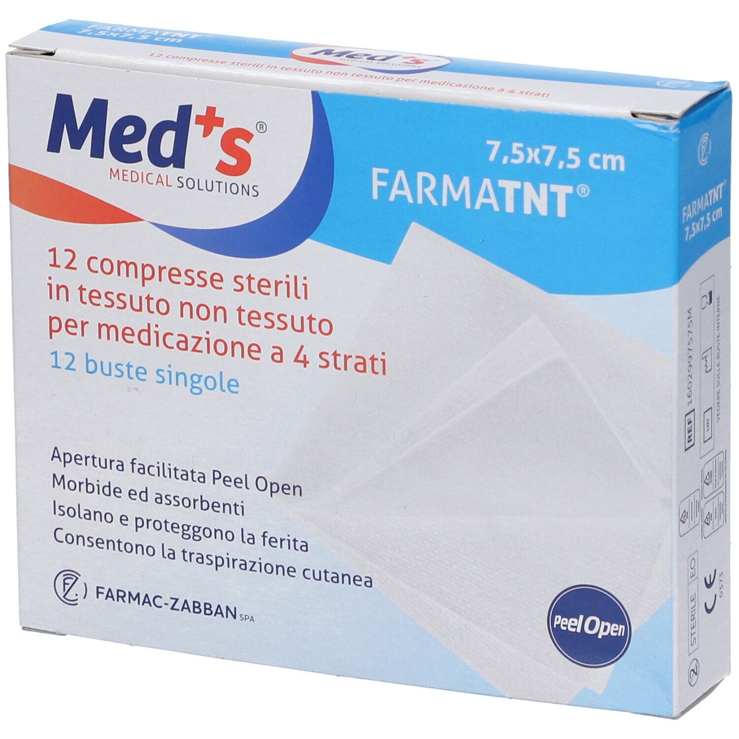 Garza Compressa Meds Tessuto Non Tessuto Peel Open 7,5X7,5Cm 12 Pezzi
