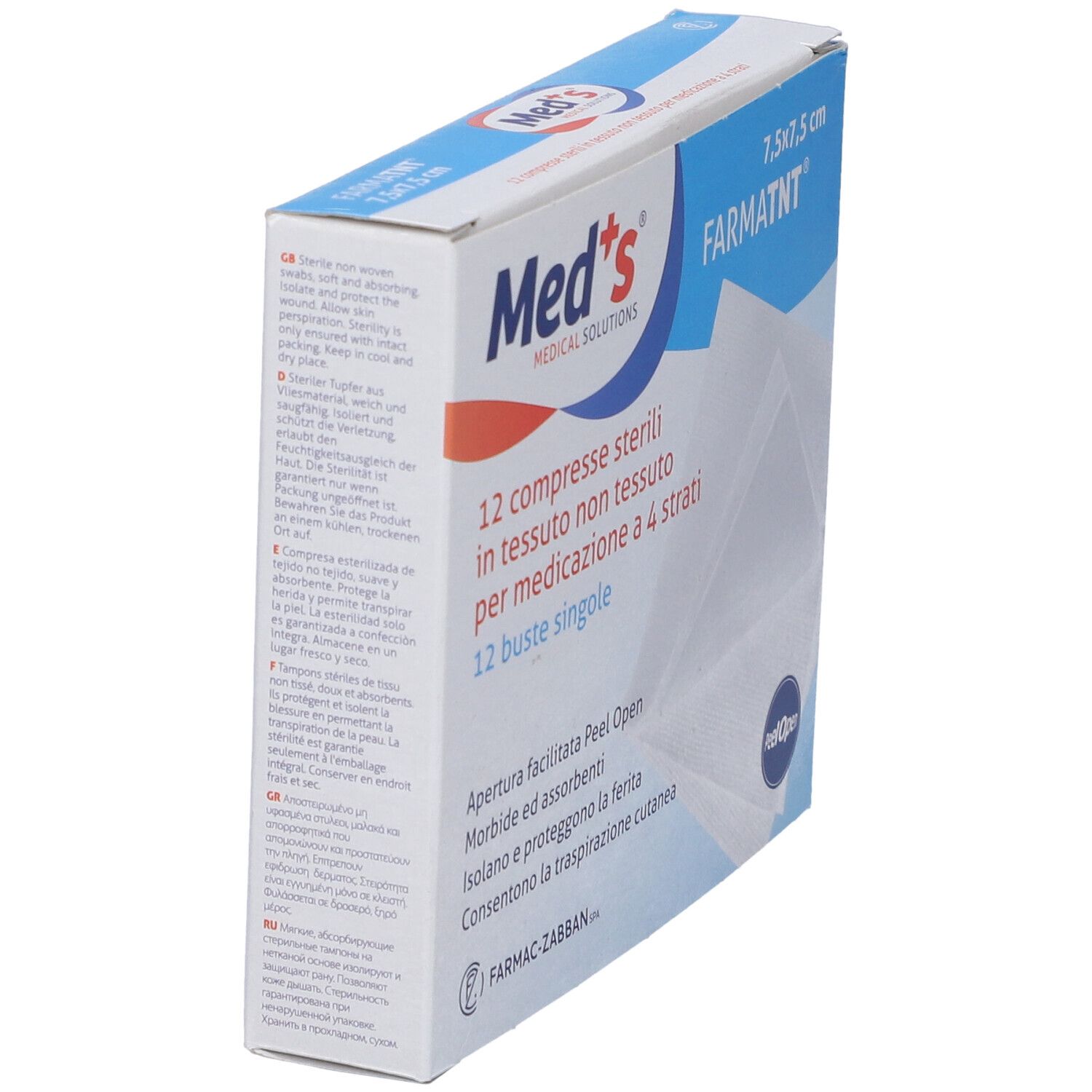 Garza Compressa Meds Tessuto Non Tessuto Peel Open 7,5X7,5Cm 12 Pezzi