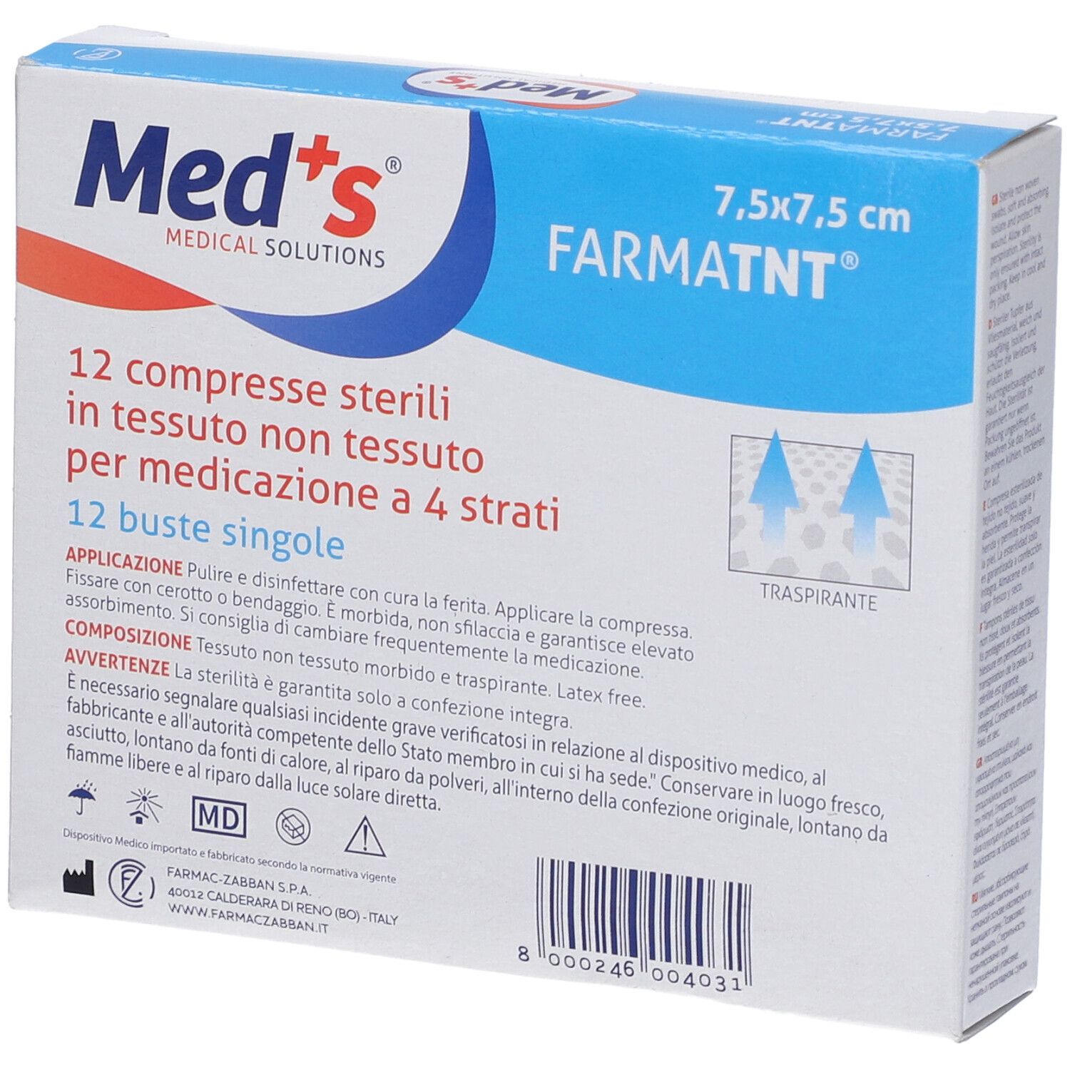 Garza Compressa Meds Tessuto Non Tessuto Peel Open 7,5X7,5Cm 12 Pezzi