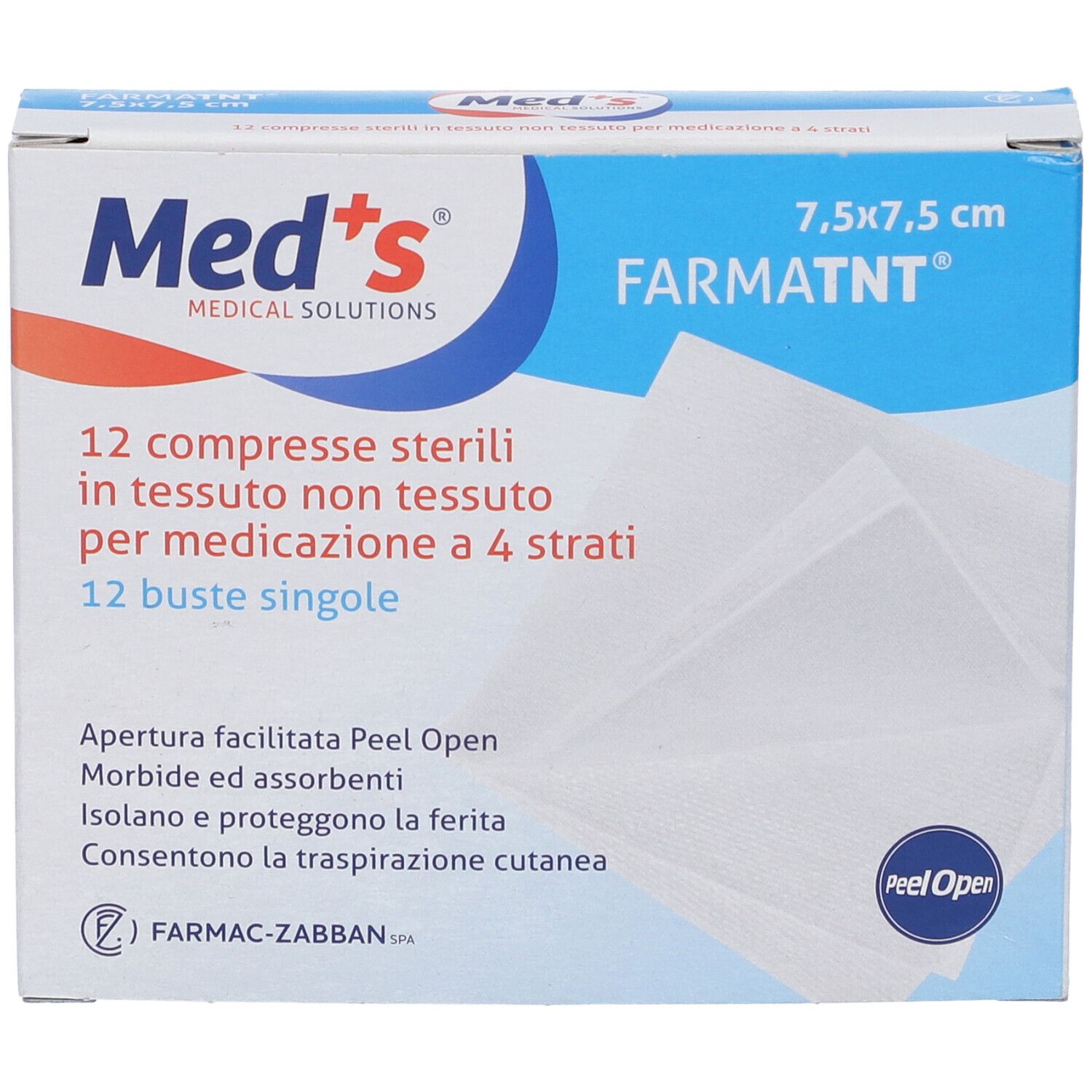 Garza Compressa Meds Tessuto Non Tessuto Peel Open 7,5X7,5Cm 12 Pezzi
