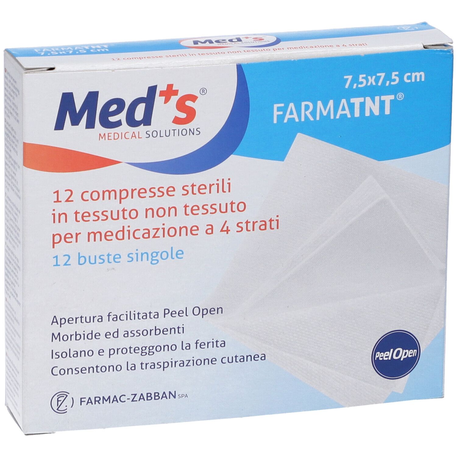 Garza Compressa Meds Tessuto Non Tessuto Peel Open 7,5X7,5Cm 12 Pezzi