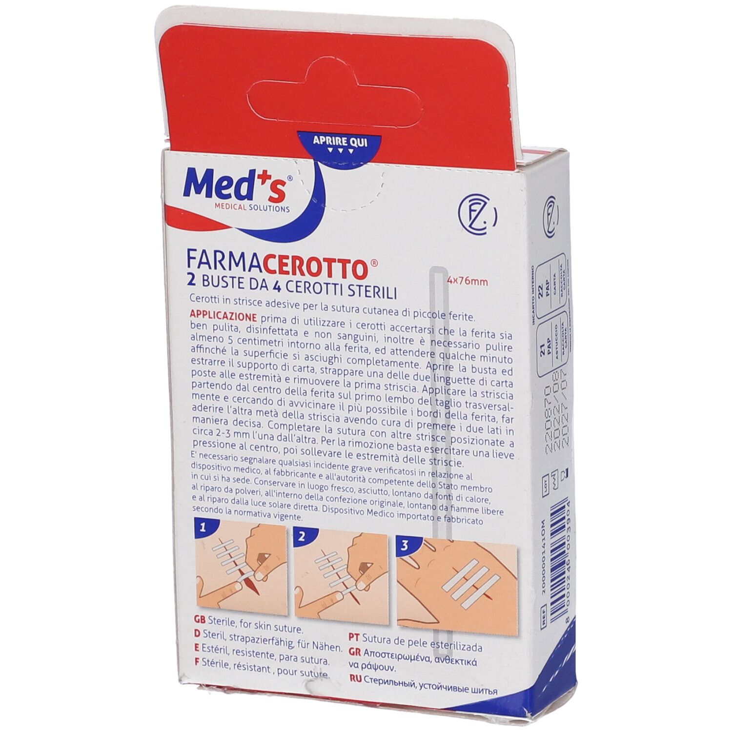 Cerotto Meds Per Sutura 4X76 Mm 8 Pezzi
