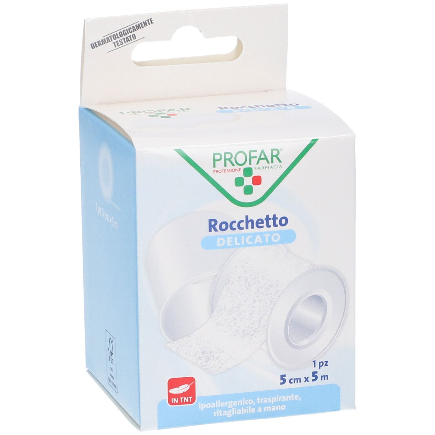 Confezione per cerotto Profar Rocchetto Delicato 5x5m, ipoallergenico, traspirante, ritagliabile.