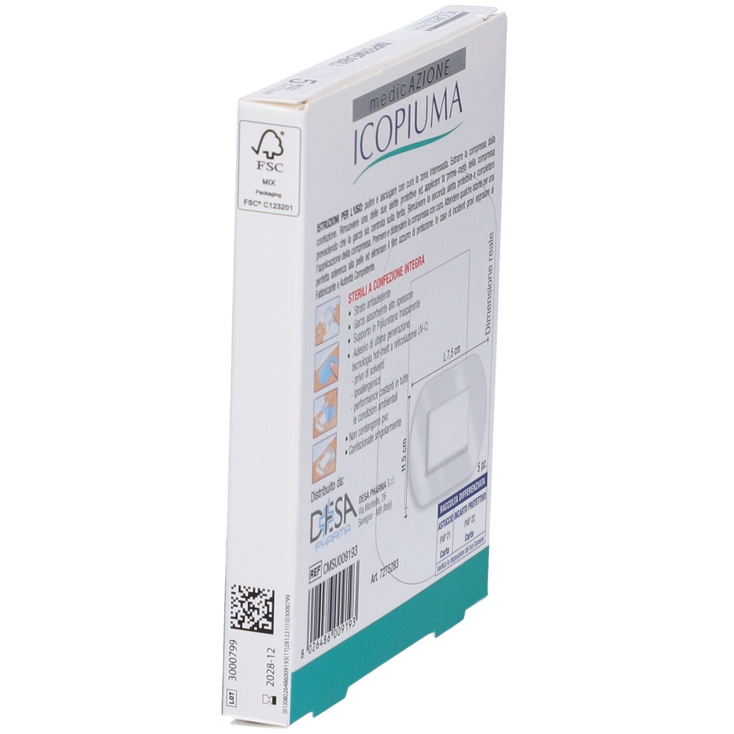 Garza Compressa Icopiuma Medicata Postoperatoria 5X7,5 Cm 5 Pezzi