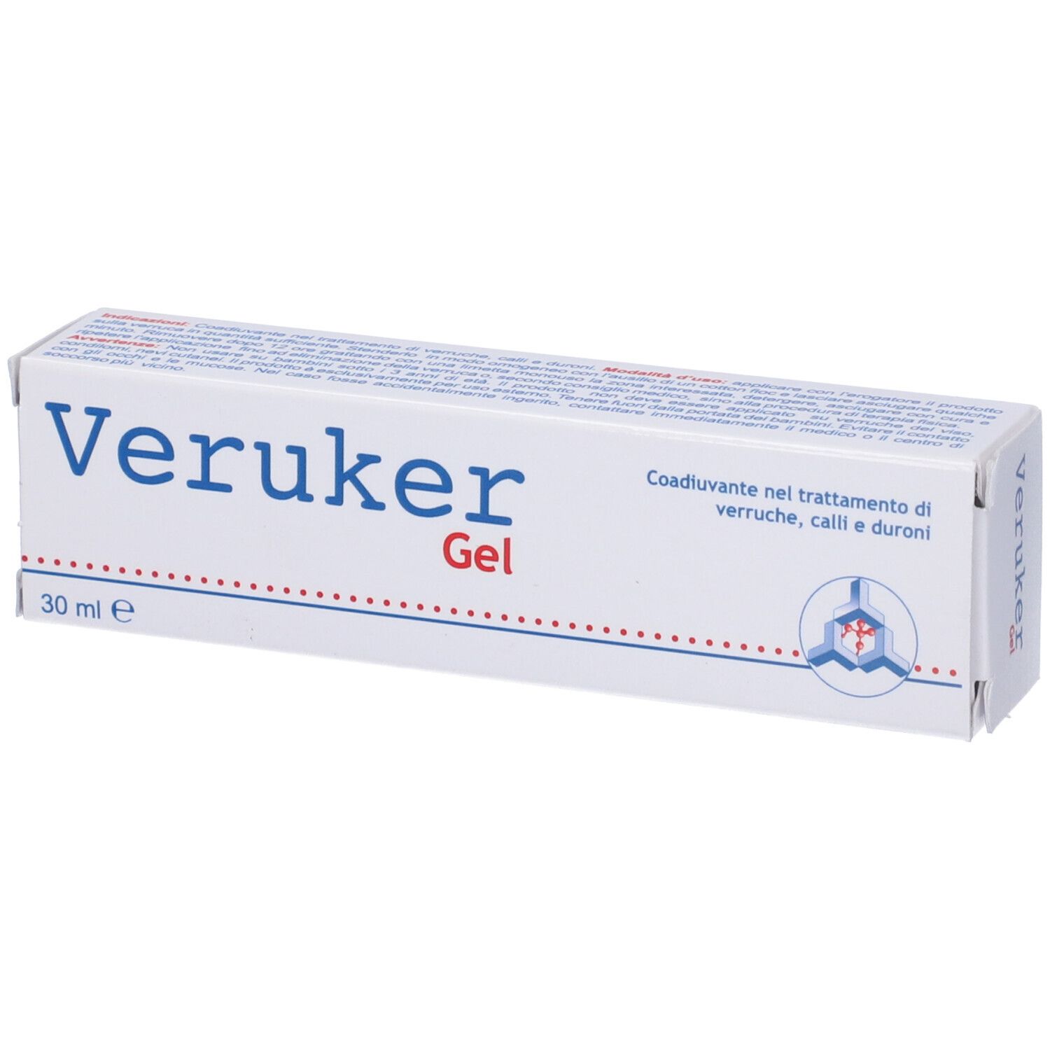 Scatola di Veruker Gel. Scritto: 30 ml. Testo in italiano.