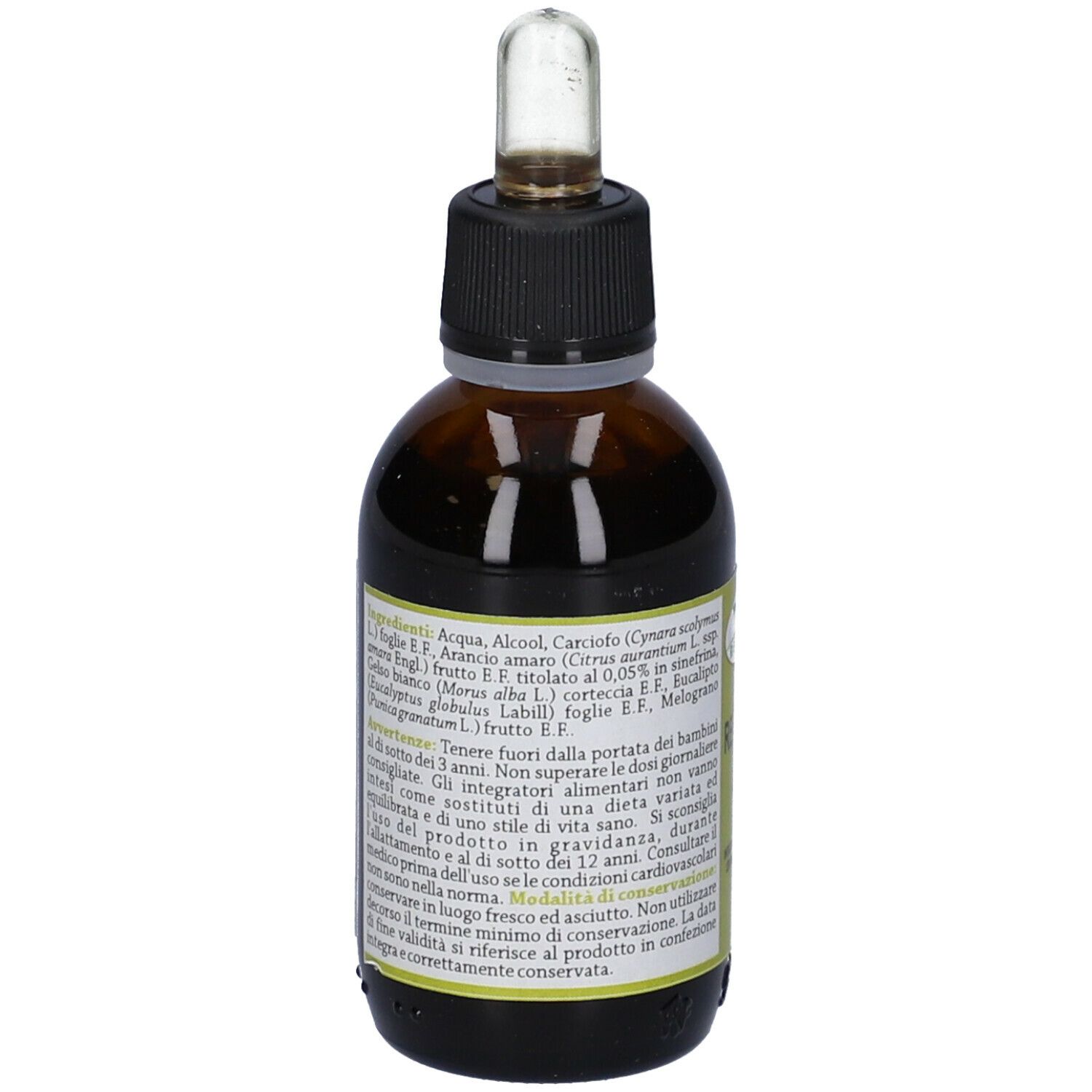 Flacone di vetro marrone con contagocce. Scritta: Reayang 4F. Etichetta con ingredienti e avvertenze.