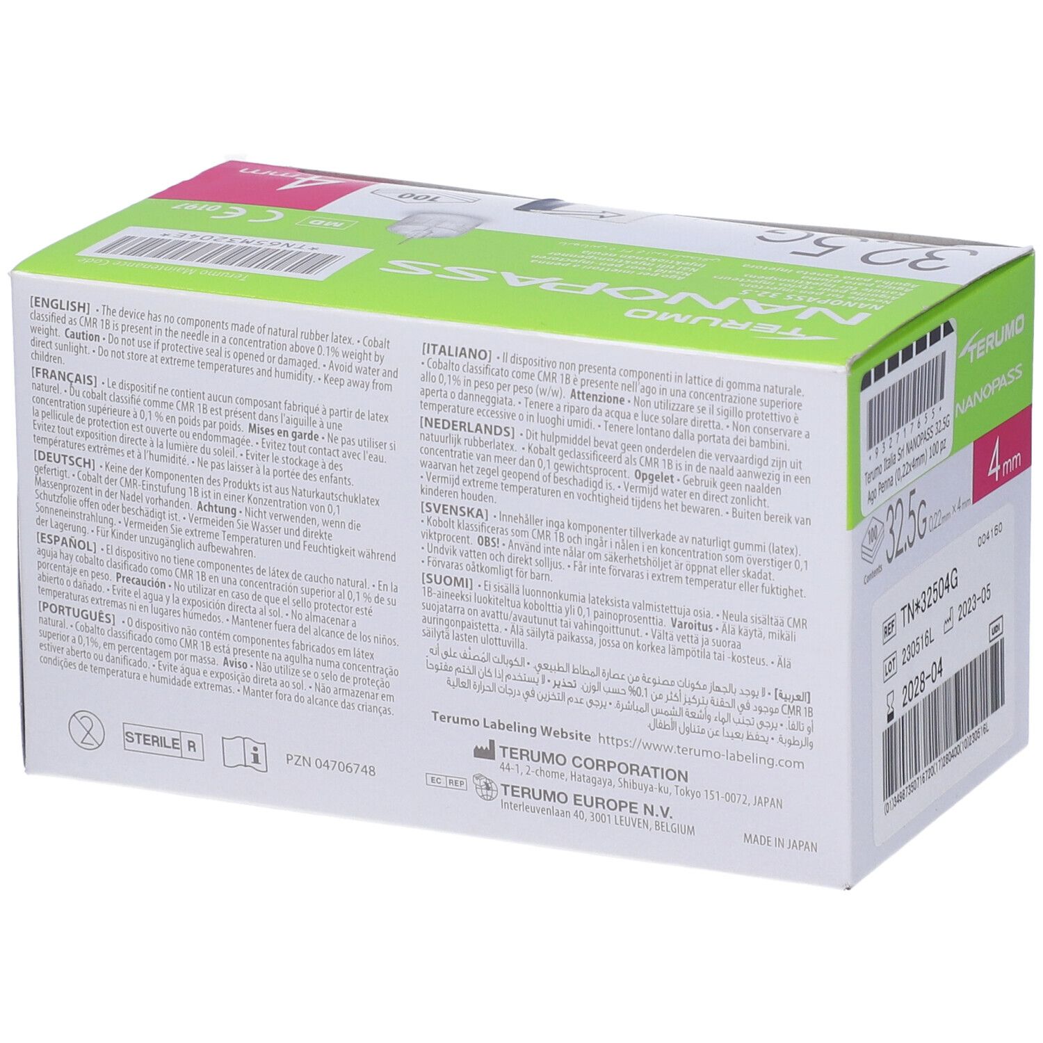 Ago Per Penna Da Insulina Nanopass 32,5 Gauge Lunghezza 4 Mm 100 Pezzi