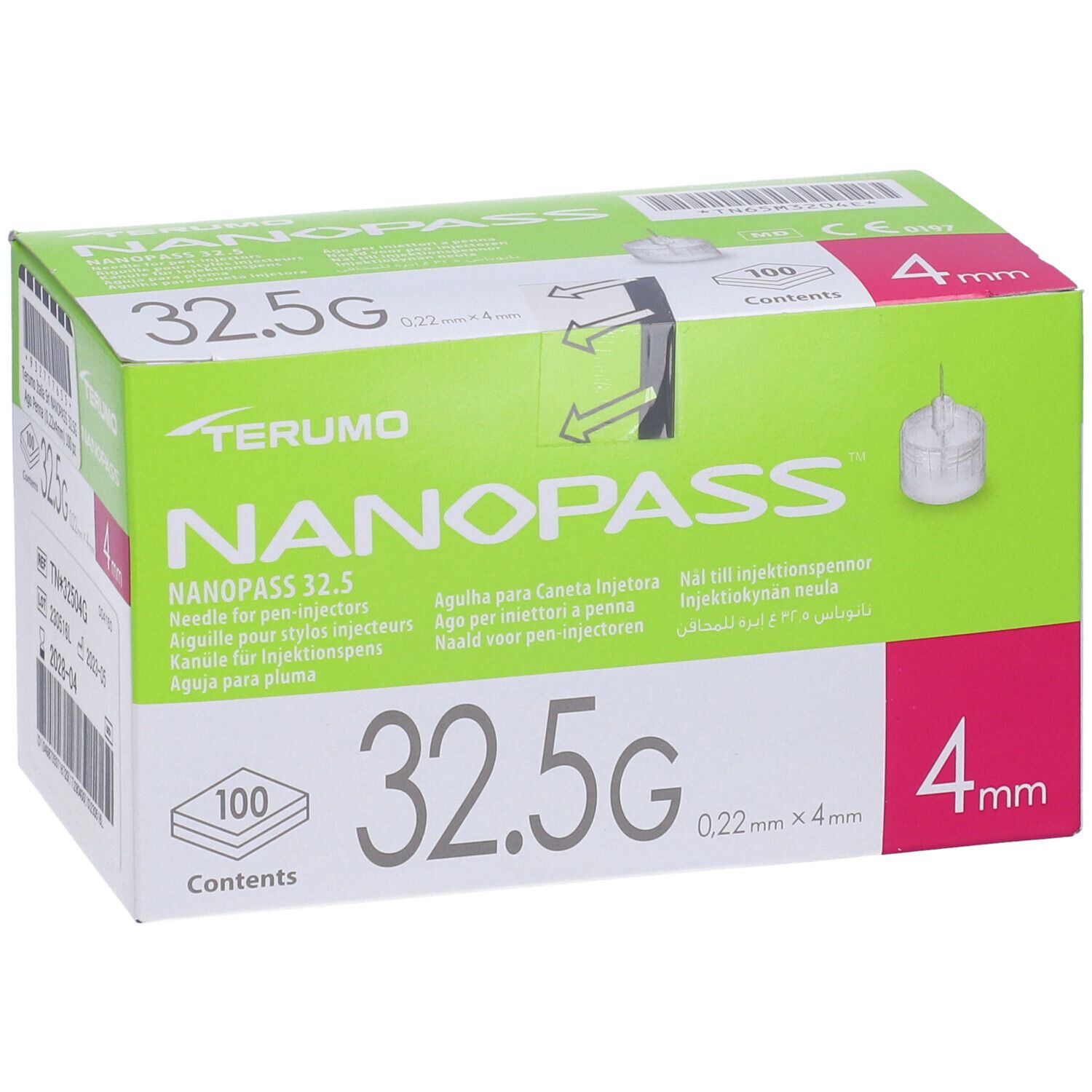Ago Per Penna Da Insulina Nanopass 32,5 Gauge Lunghezza 4 Mm 100 Pezzi