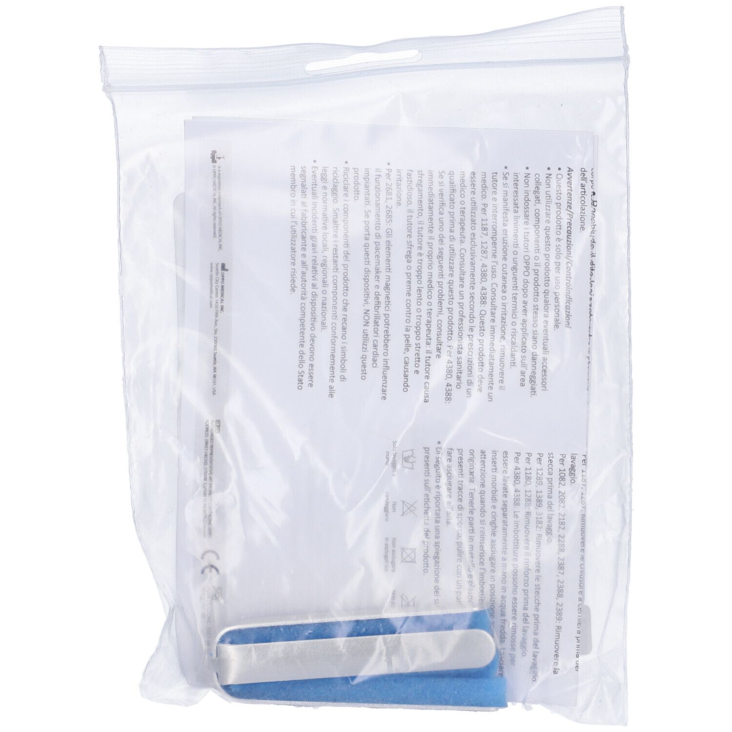 Oppo Stecca Ditale Aperto 4283 L parzialmente visibile. Tutore per dito in alluminio e schiuma. Confezione con istruzioni.