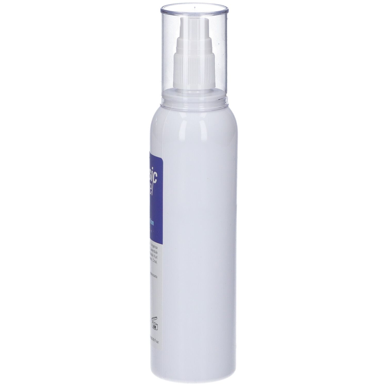 Flacone spray bianco con etichetta blu. Scritta: Physic Level 9. Erogatore e tappo trasparenti.