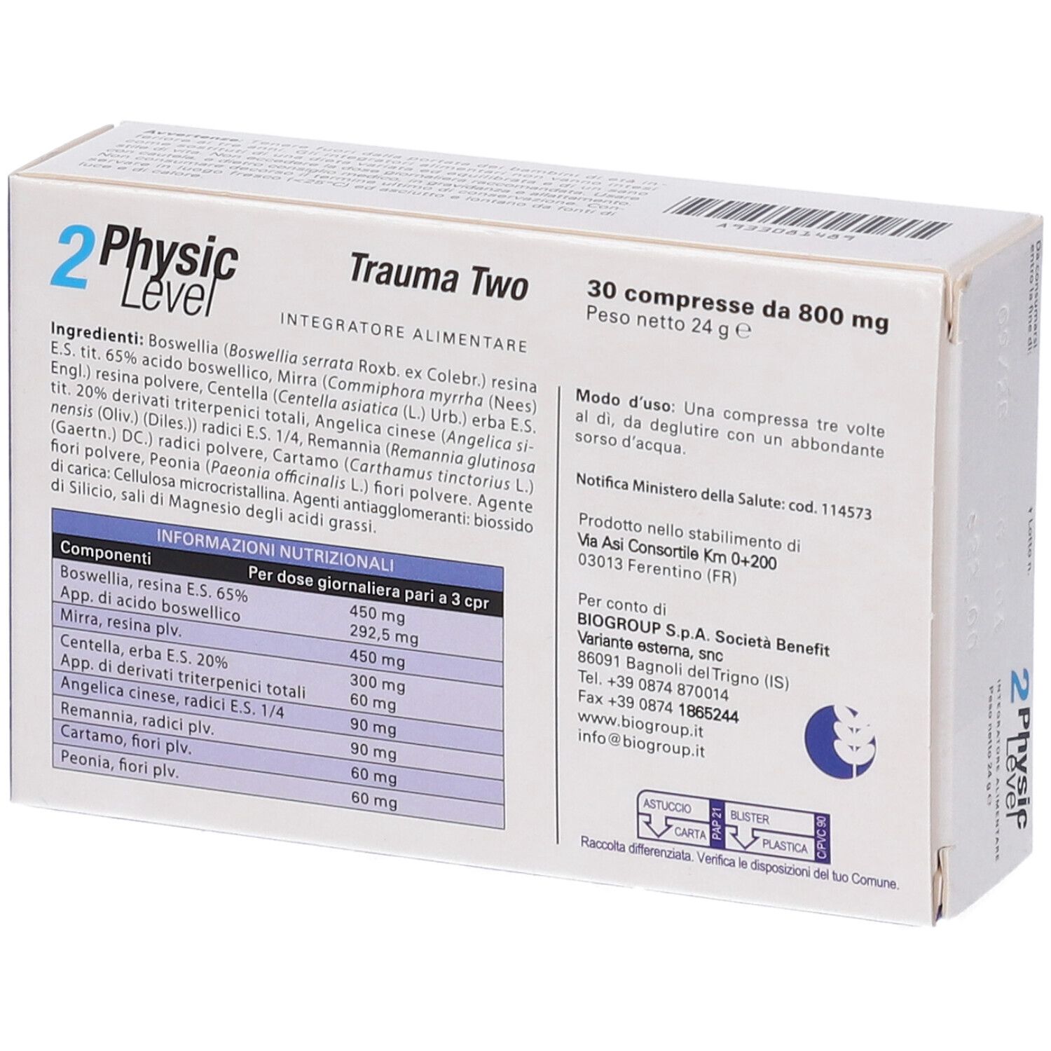 Confezione da 30 compresse, 800 mg. Contiene Boswellia, Mirra, Centella, Angelica, Galbano, Salvia.