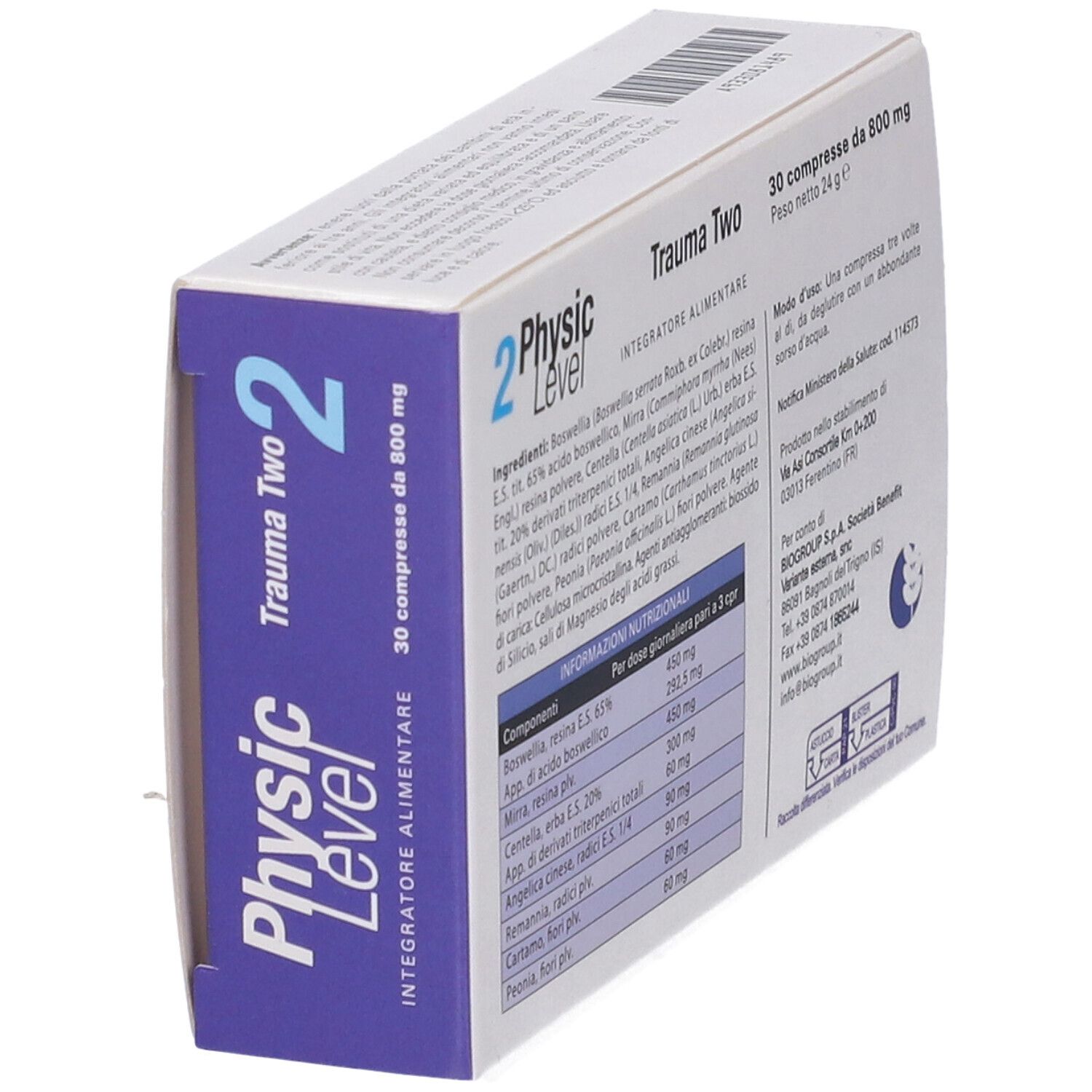 Confezione Physic Level Trauma Two 2, 30 compresse, 800 mg. Integratore alimentare.