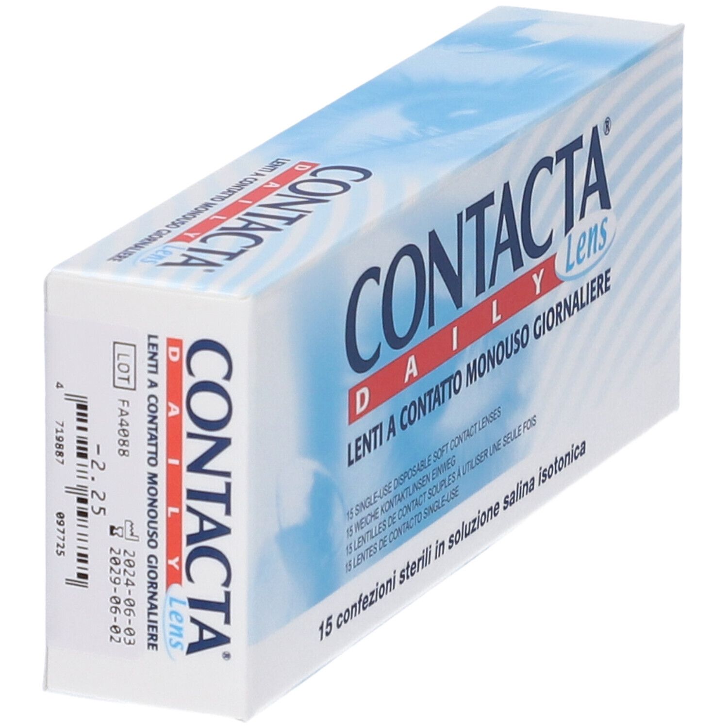Confezione di lenti a contatto giornaliere. Diottria -2,25.
