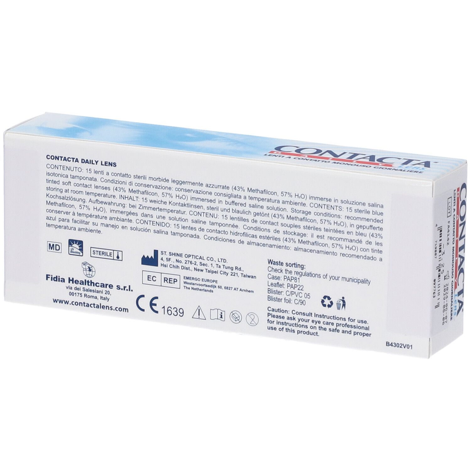 Confezione di lenti CONTACTA Daily Lens. Dettagli ingredienti e produttore.