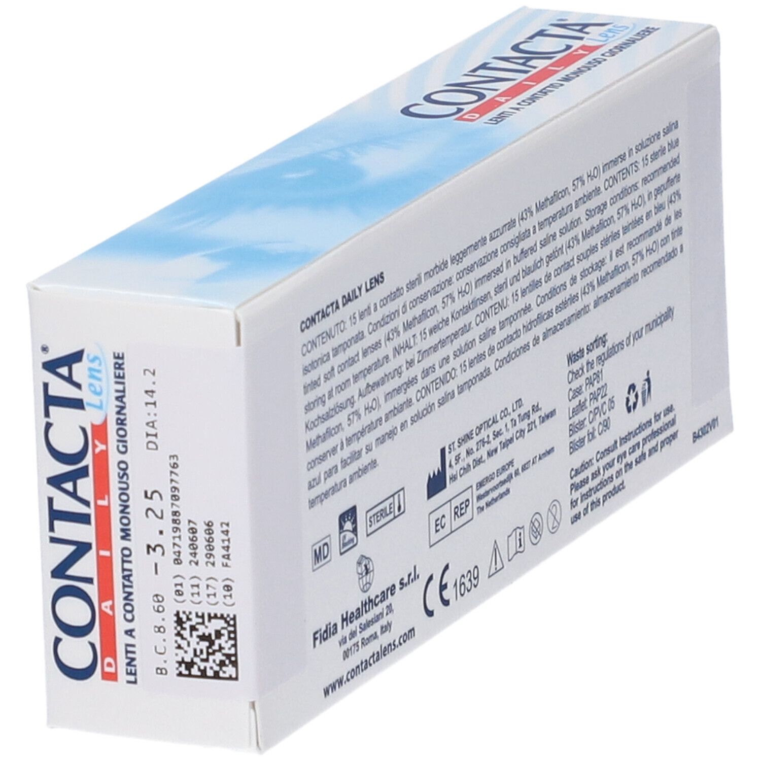 Confezione di lenti CONTACTA Daily Lens. Dettagli ingredienti e produttore.