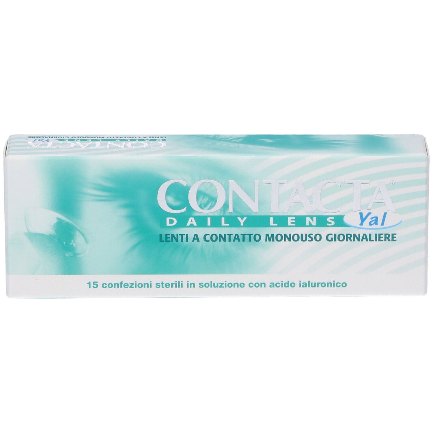 Confezione di lenti a contatto. Scritta CONTACTA DAILY LENS Yal. 15 confezioni sterili.