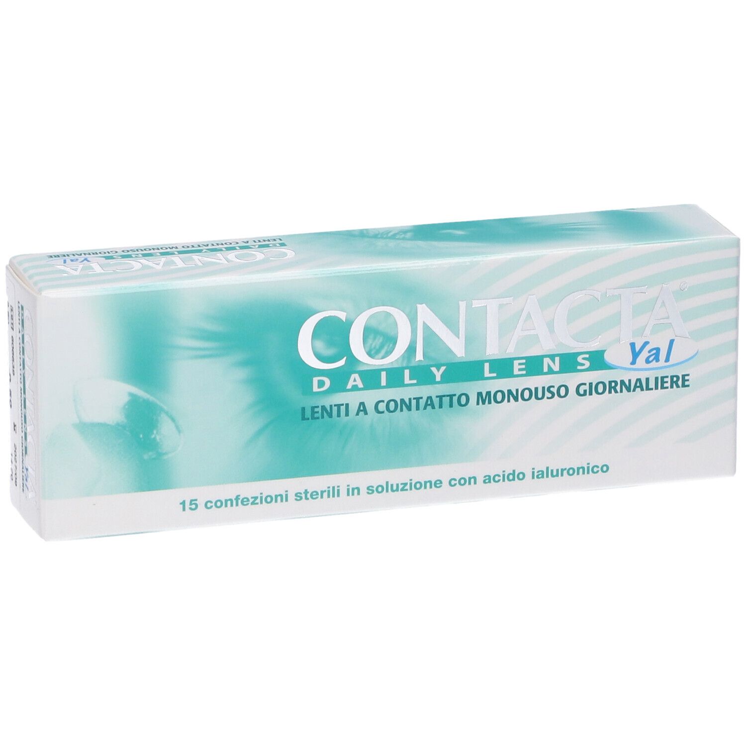 Confezione di lenti a contatto. Scritta CONTACTA DAILY LENS Yal. 15 confezioni sterili.