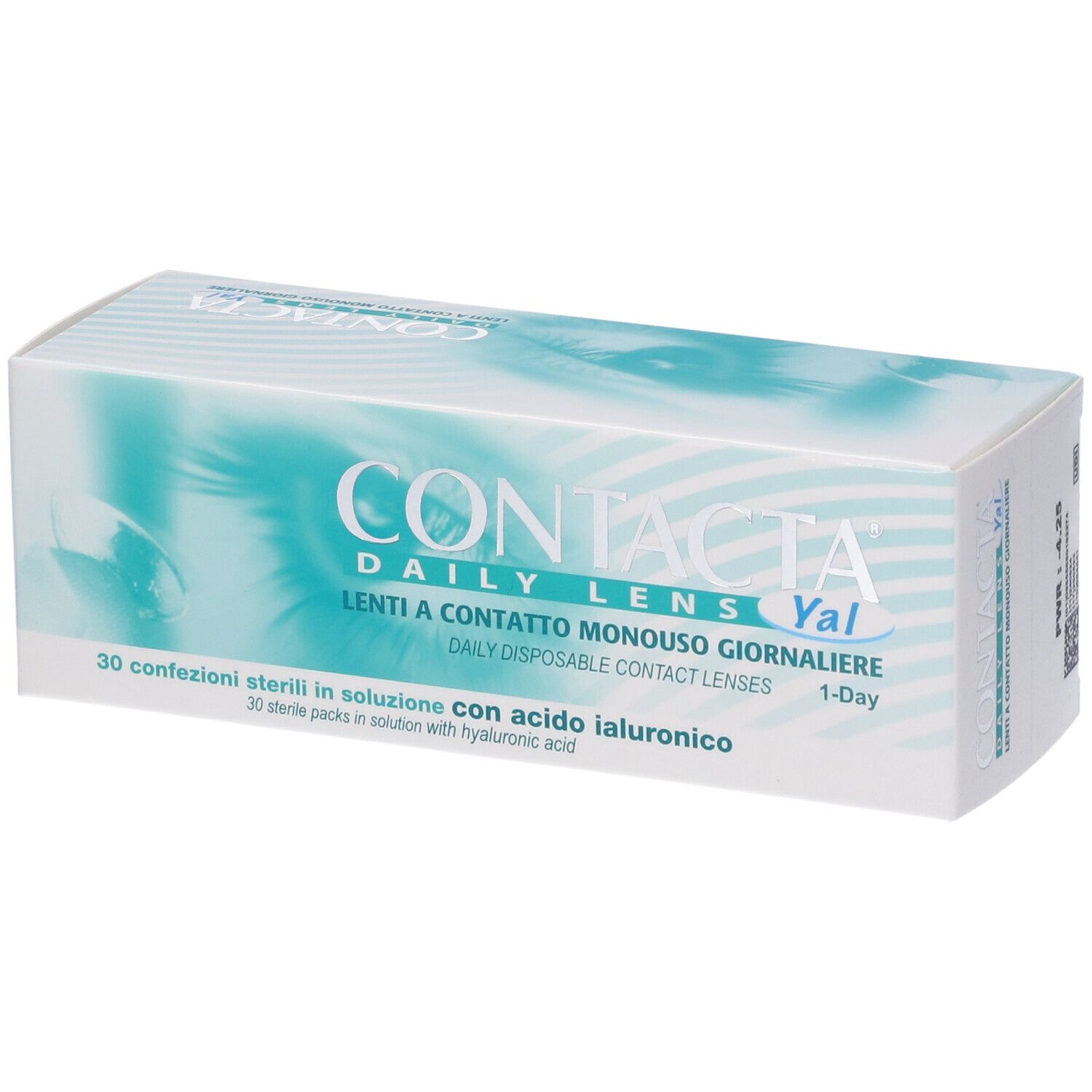 Scatola bianca con stampa del prodotto. Scritta CONTACTA DAILY LENS Yal. 30 confezioni sterili.