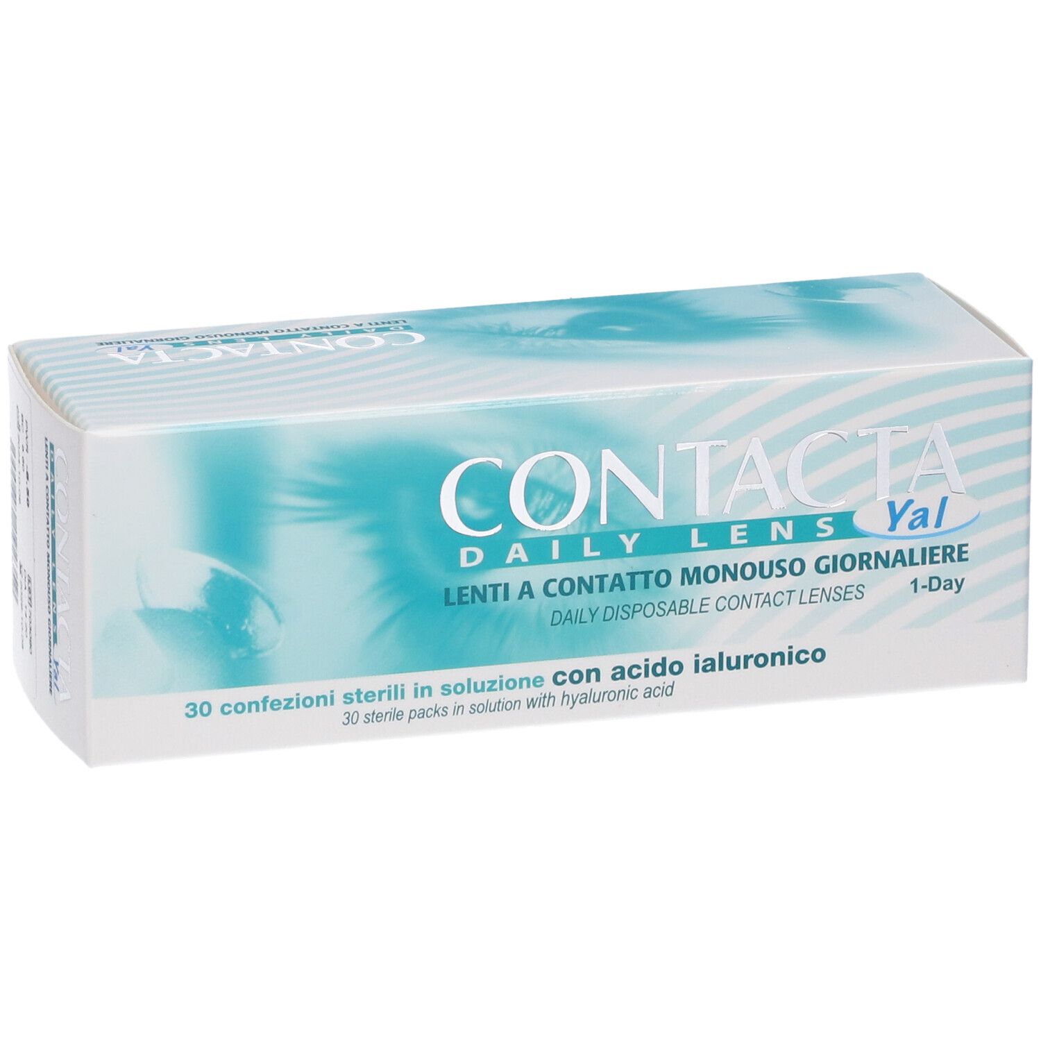 Confezione di lenti a contatto. Scritta: CONTACTA DAILY LENS Yal, Lenti a Contatto Monouso Giornaliere, 30 pezzi.