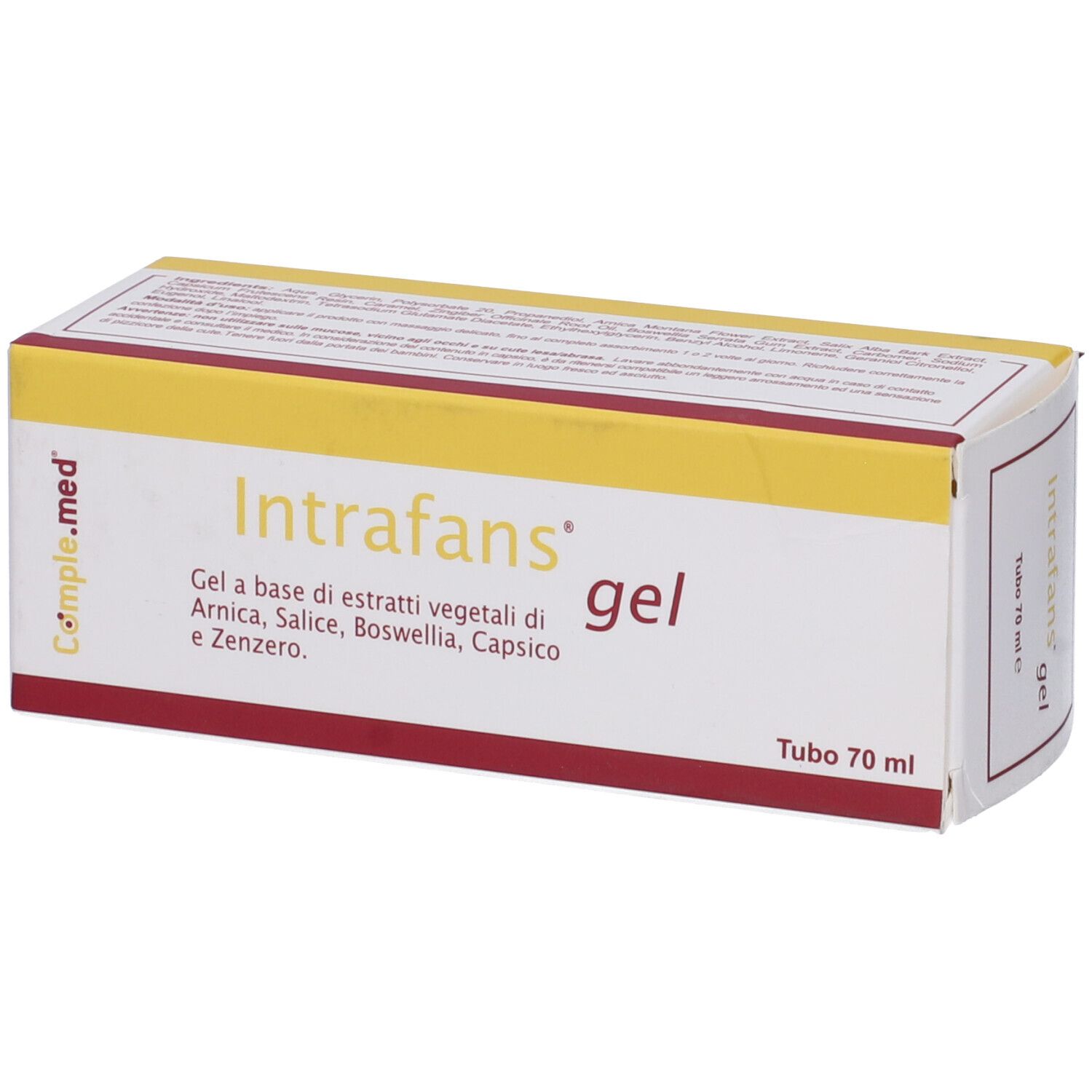 Confezione prodotto con nome e informazioni. Titolo gel e volume 70 ml.