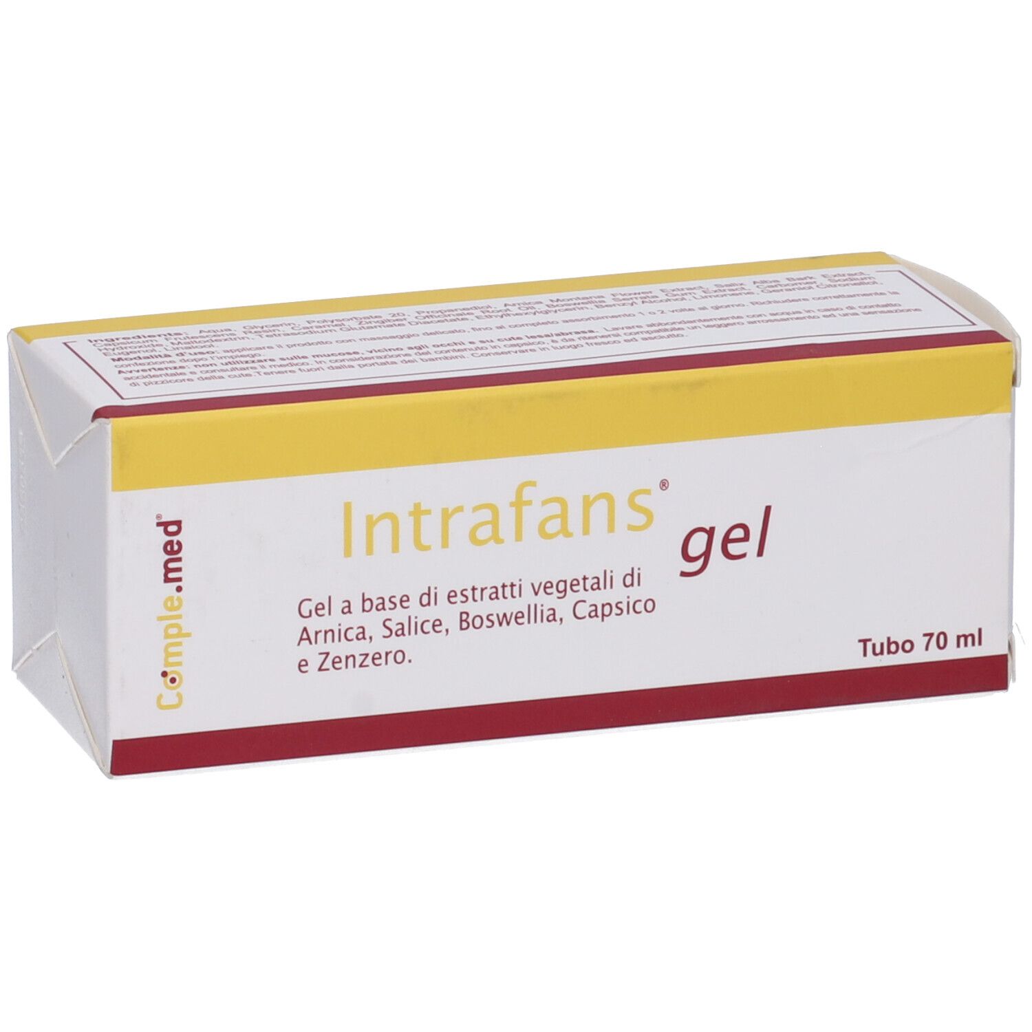 Confezione prodotto con nome e informazioni. Titolo gel e volume 70 ml.