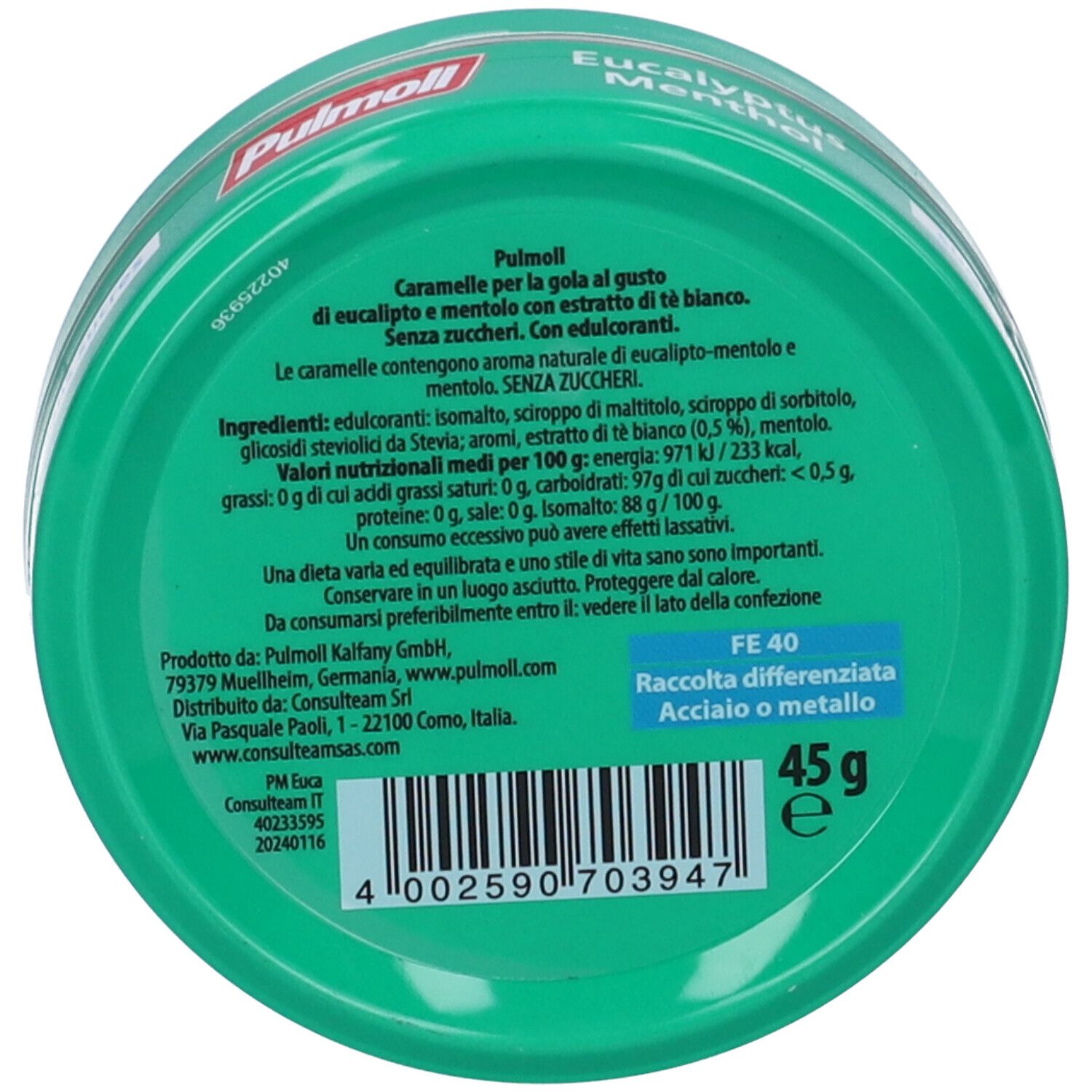Pulmoll Eucalyptus Menthol Caramelle Senza Zucchero