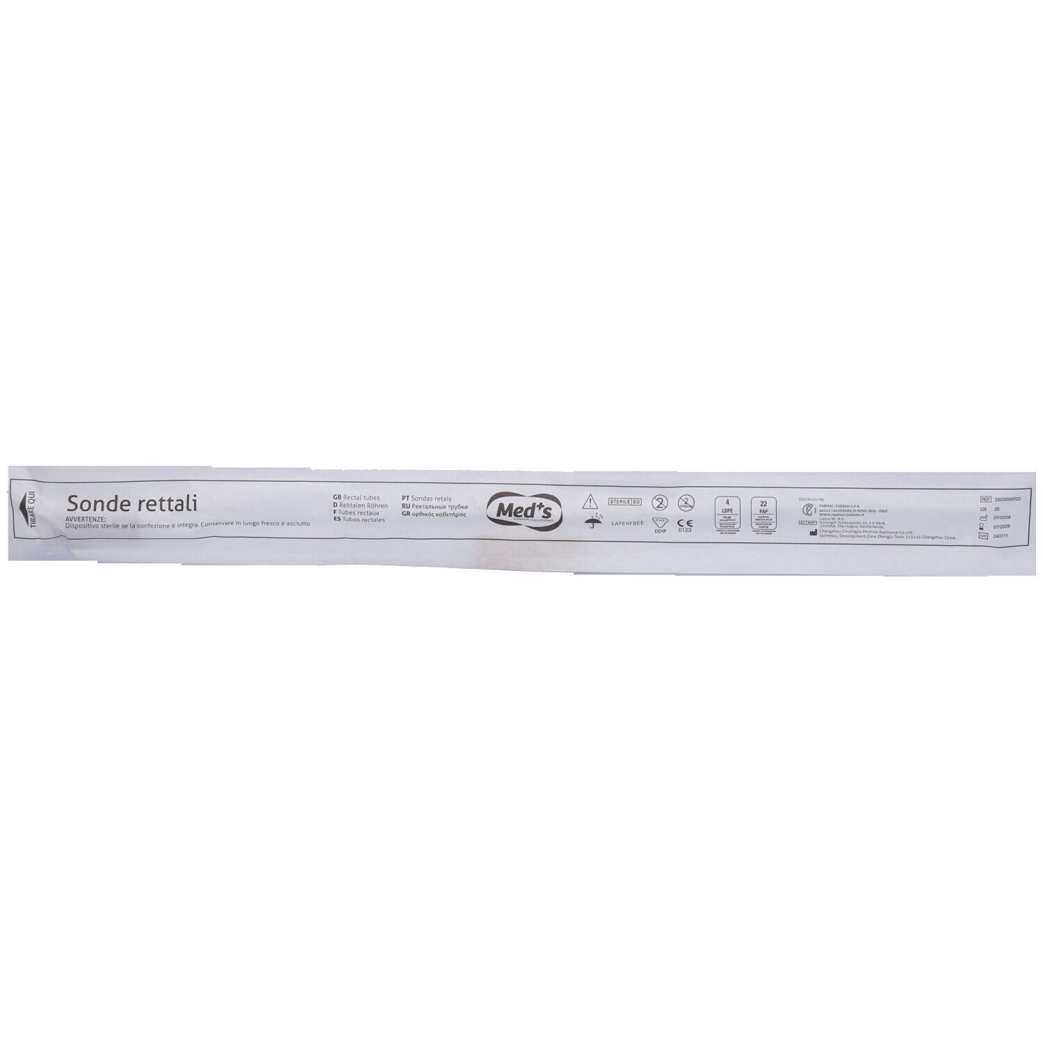 Sonda Rettale In Pvc Trasparente Monouso Sterile Diametro Ch 22 Lunghezza 40 Cm
