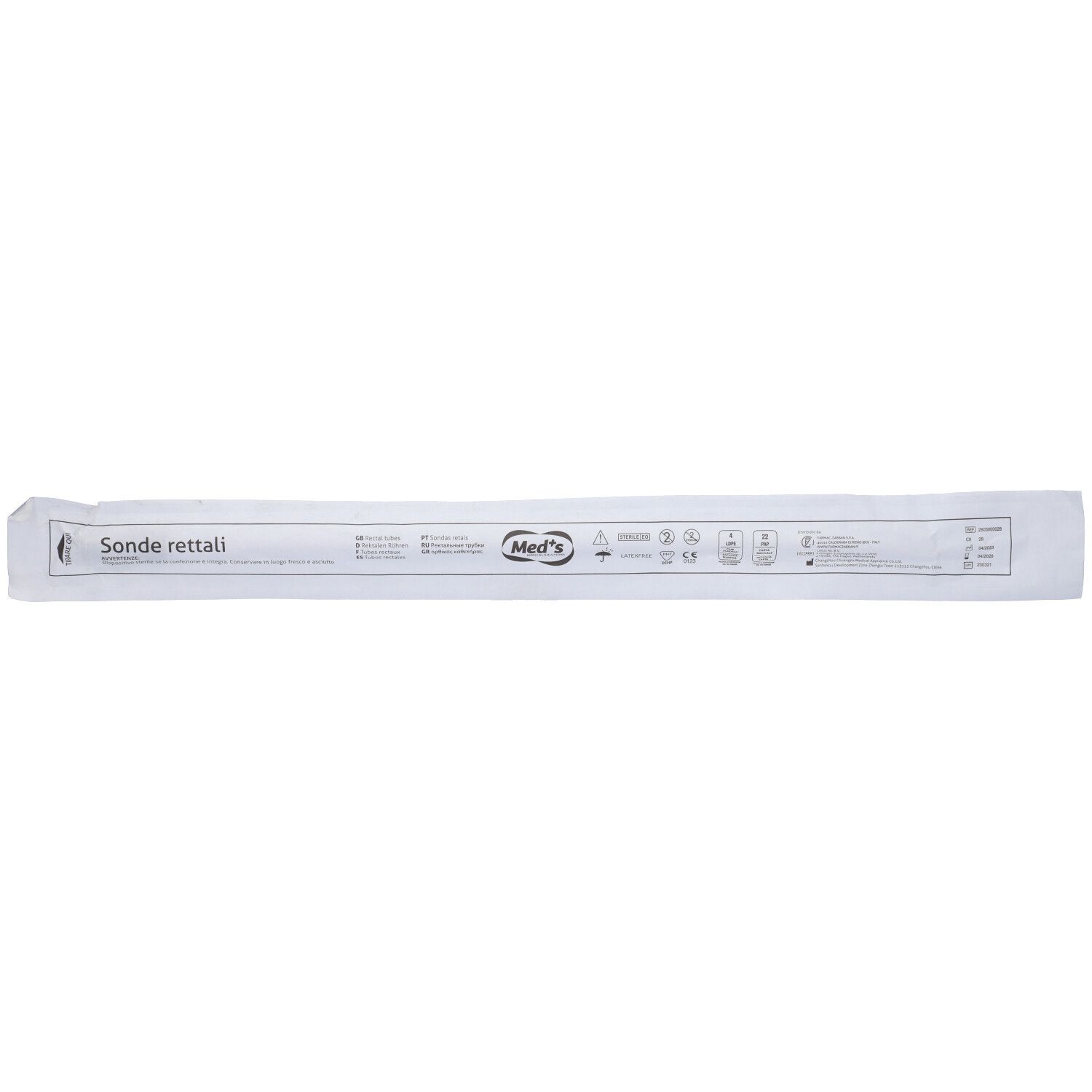 Sonda Rettale In Pvc Trasparente Monouso Sterile Diametro Ch 28 Lunghezza 40 Cm
