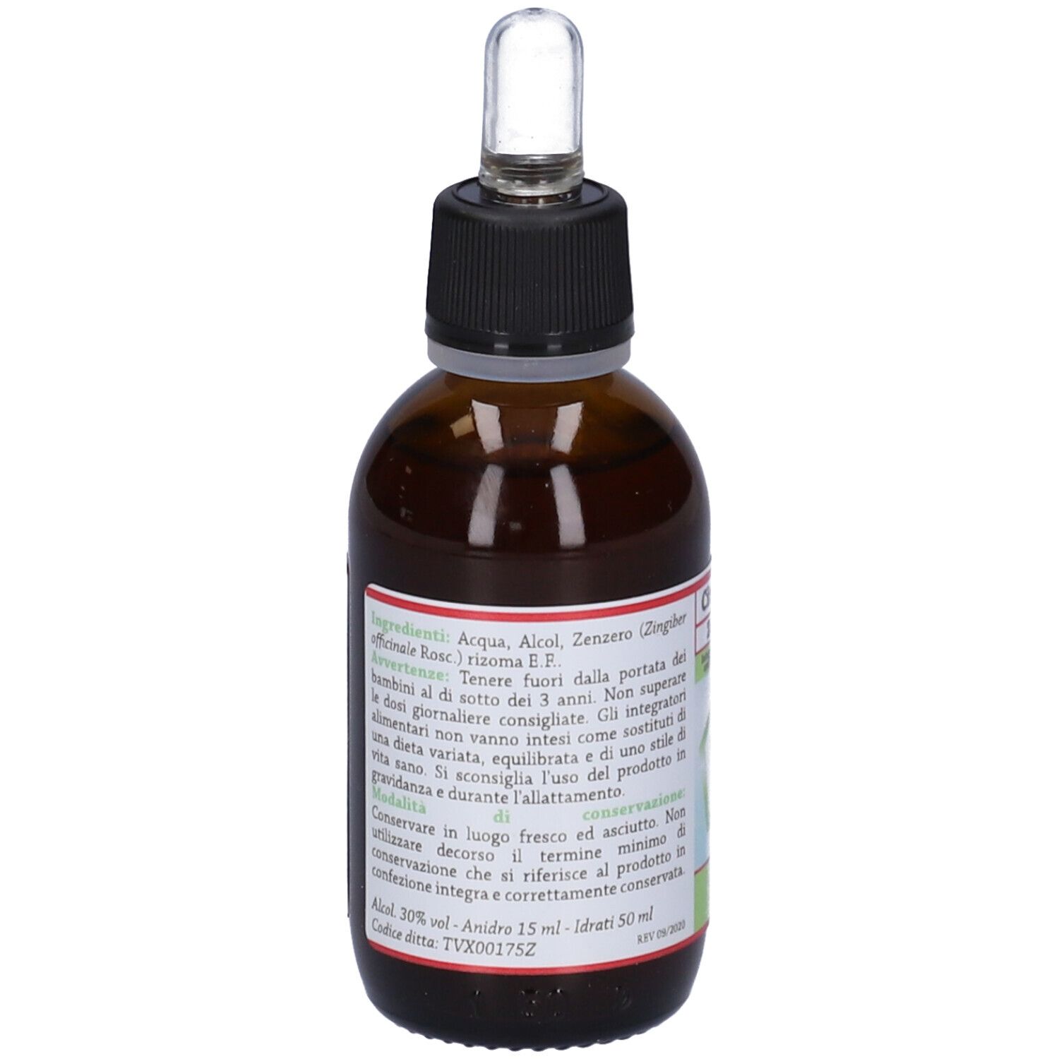 Citoyang Zenzero Gocce Flaconcino 50 ml. Flacone di vetro marrone con contagocce. Nome del prodotto e logo visibili.