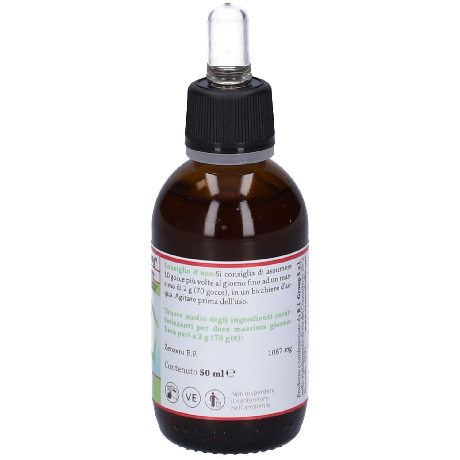 Citoyang Zenzero Gocce Flaconcino 50 ml. Flacone di vetro marrone con contagocce. Nome del prodotto e logo visibili.