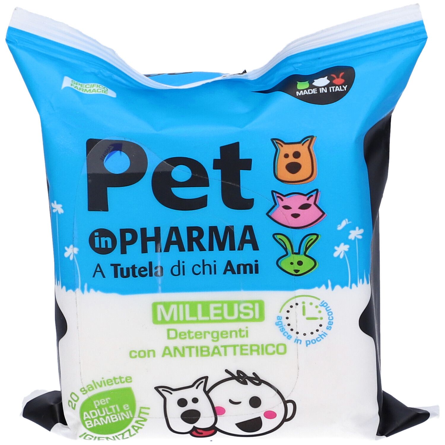 Pet In Pharma Salviette Umidificate Igienizzanti Con Antibatterico Per Adulti E Bambini 20 Pezzi