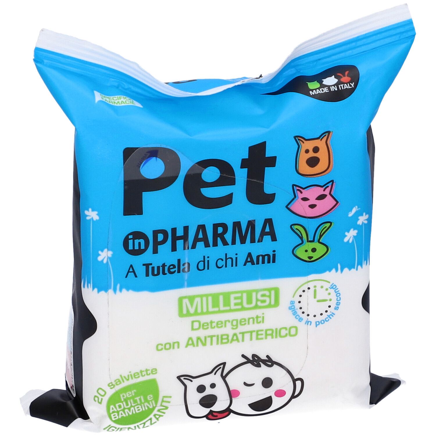 Pet In Pharma Salviette Umidificate Igienizzanti Con Antibatterico Per Adulti E Bambini 20 Pezzi