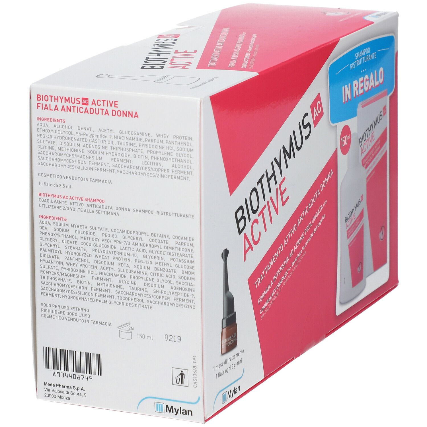 Retro confezione Biothymus AC Active. Contiene ingredienti, istruzioni per l'uso e informazioni del produttore.