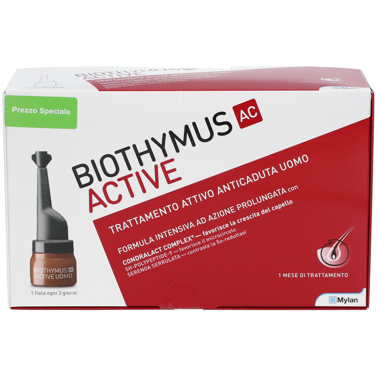 Confezione Biothymus AC Active. Scatola rossa e bianca con immagine e testo. Prezzo speciale.
