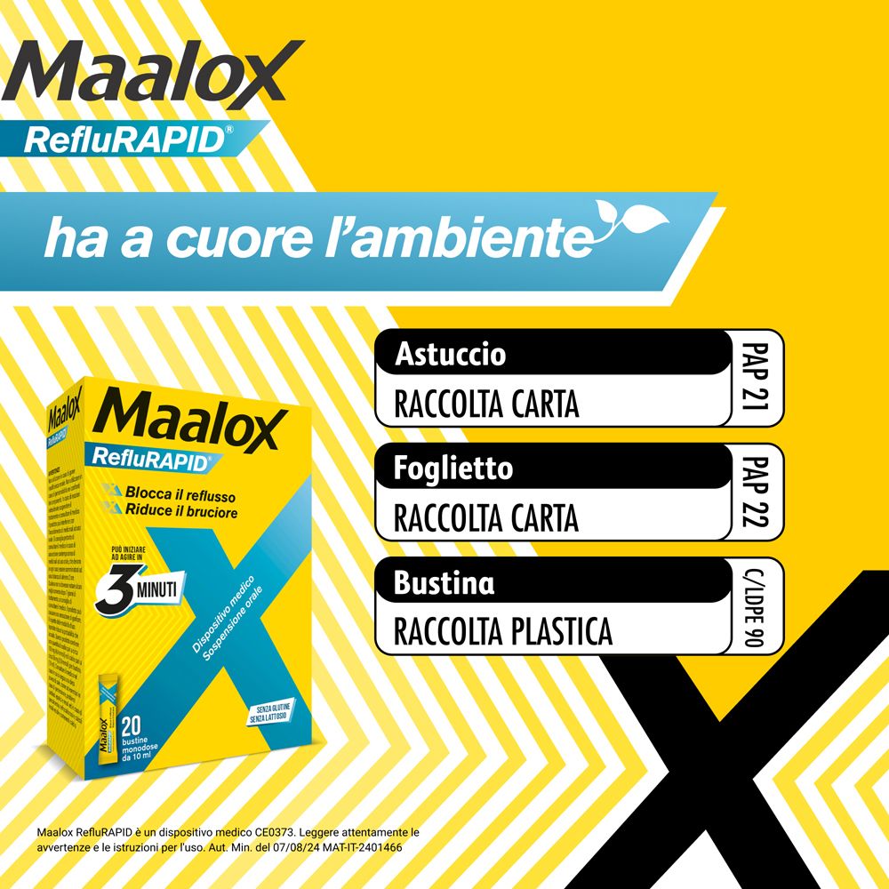 Maalox Reflurapid blocca il reflusso, riduce il bruciore, 20 bustine