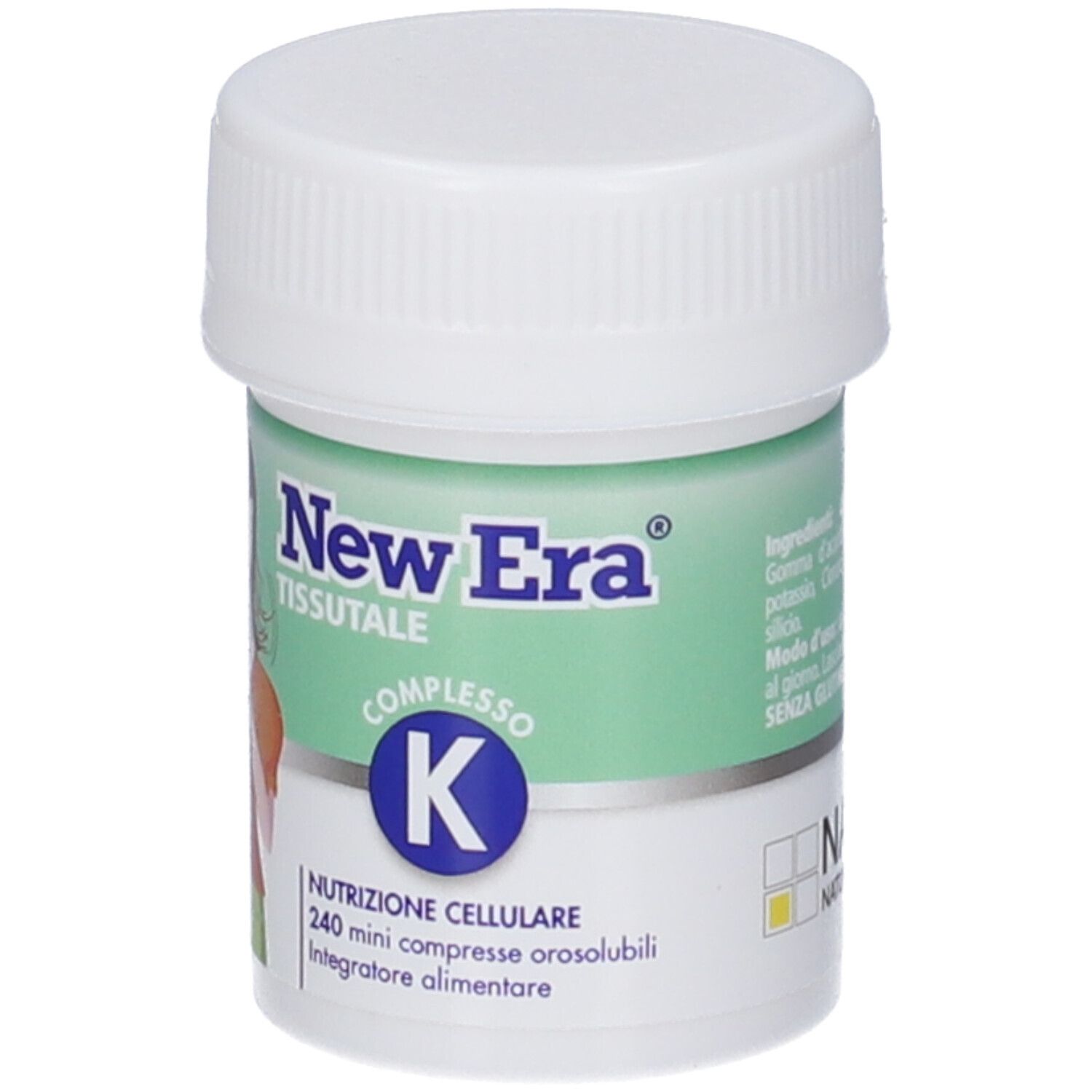 New Era Complexe K: Contenitore da 240 mini compresse orosolubili. Contiene informazioni nutrizionali.