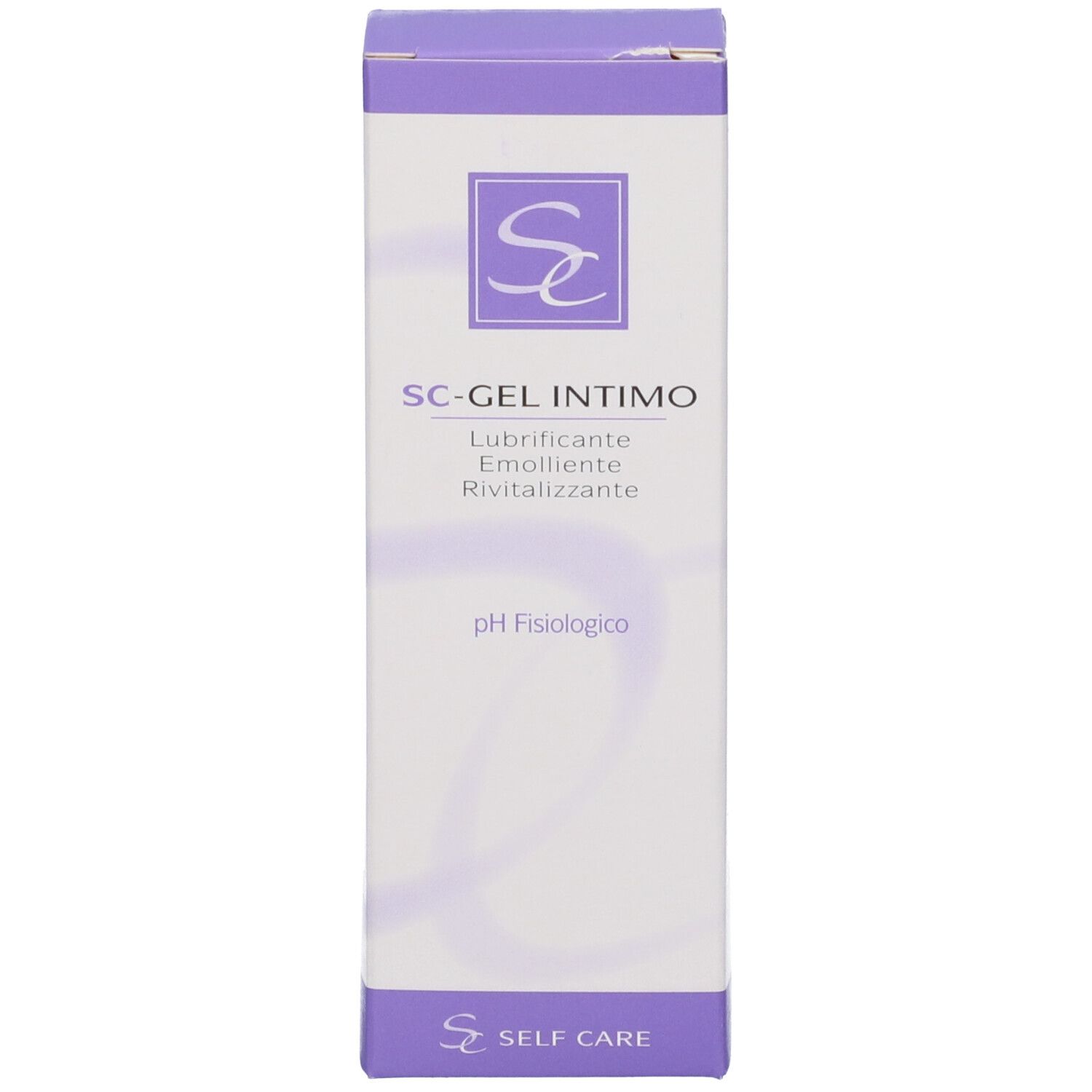 Confezione verticale bianca e viola. Scritta: SC-GEL INTIMO, pH Fisiologico. Marchio: Self Care.