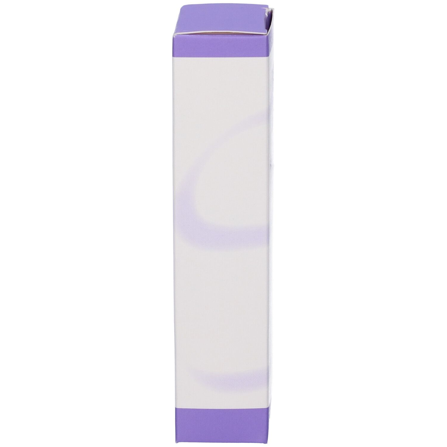 Vista laterale della confezione. Bianco con dettagli viola. Nessun testo visibile.