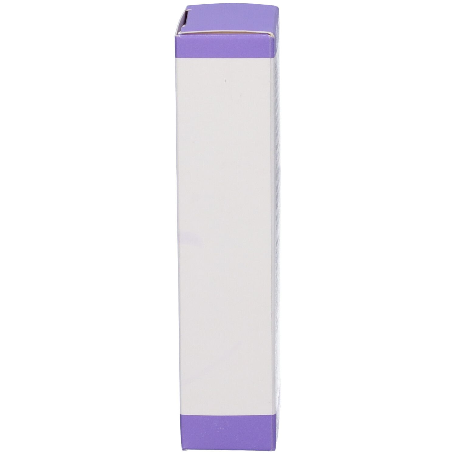 Vista laterale della confezione. Bianco con dettagli viola. Nessun testo visibile.
