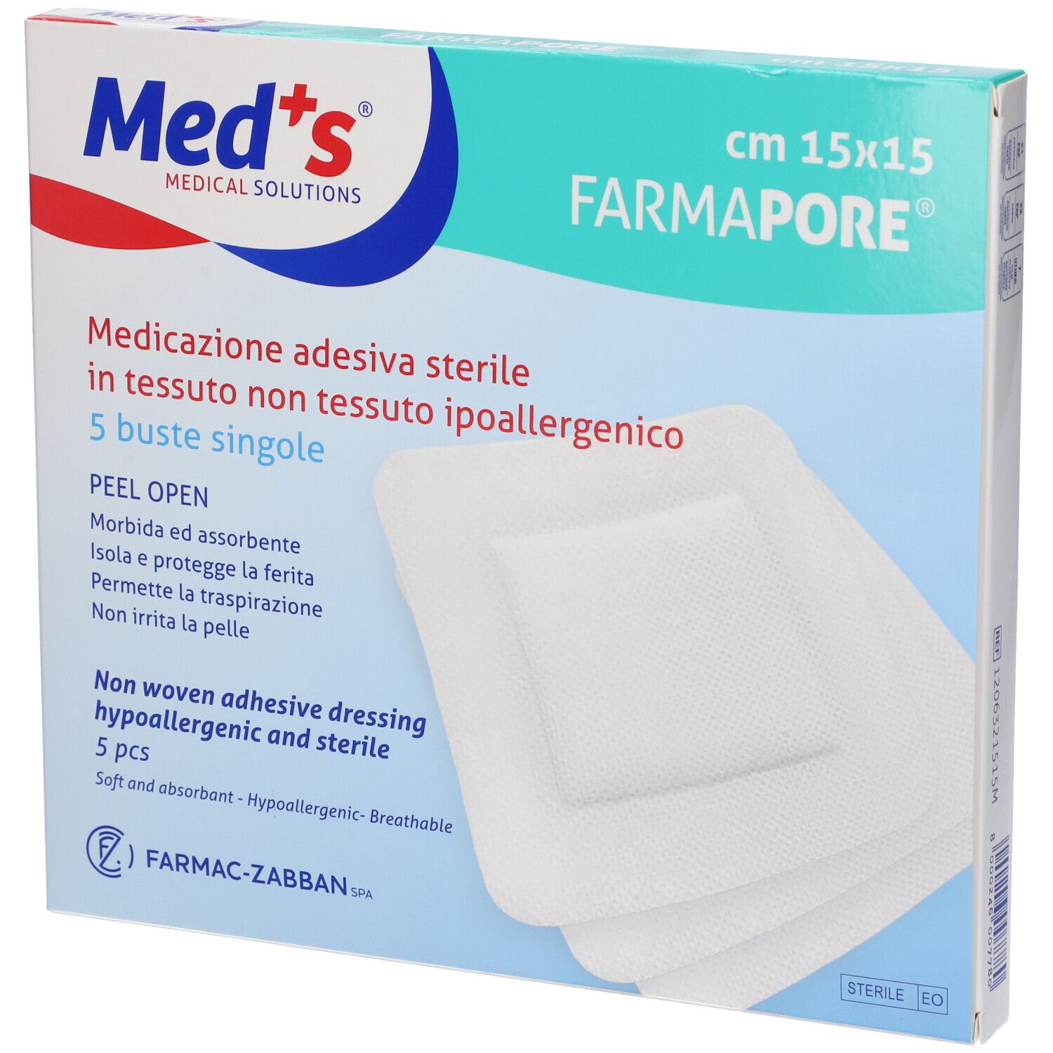 Medicazione Meds Farmapore Adesiva Sterile Cm15X15 Astuccio 5 Pezzi
