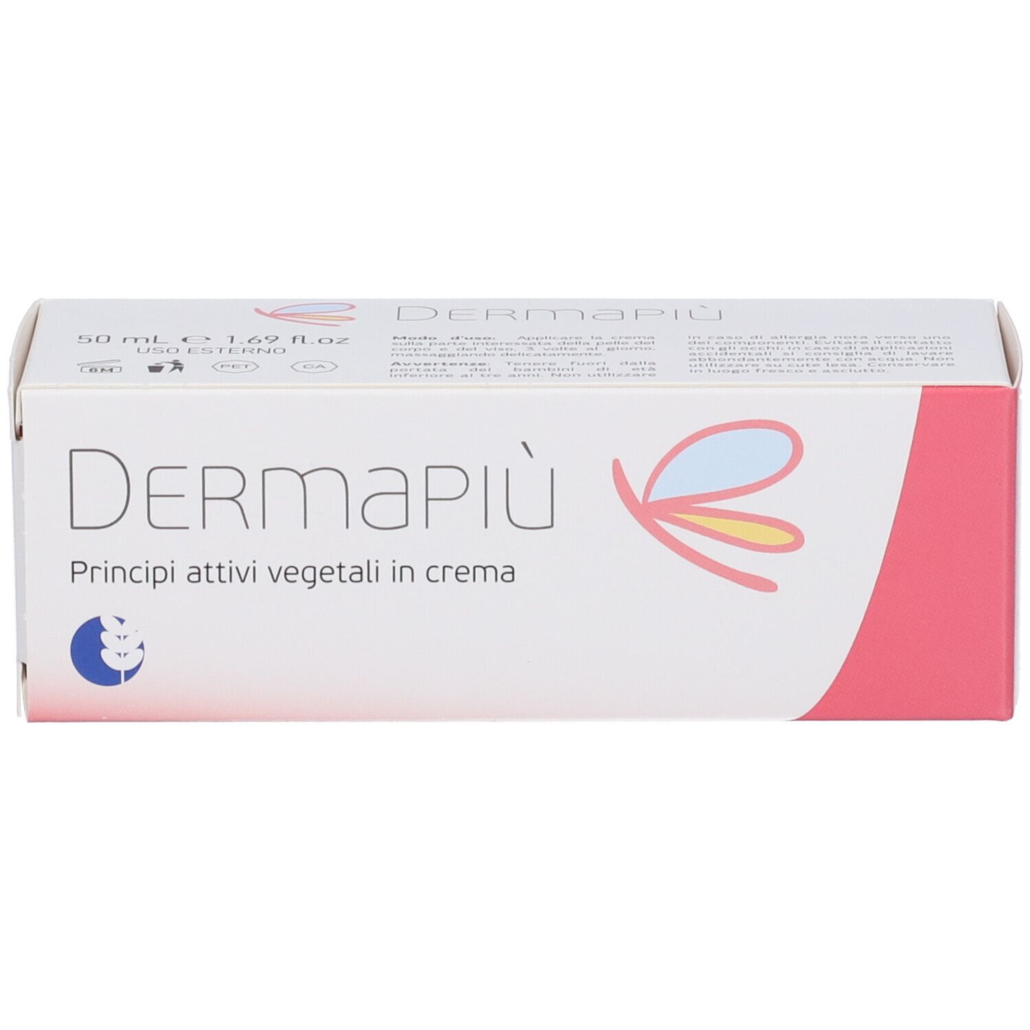 Confezione crema viso e corpo Dermapiù con principi attivi vegetali.