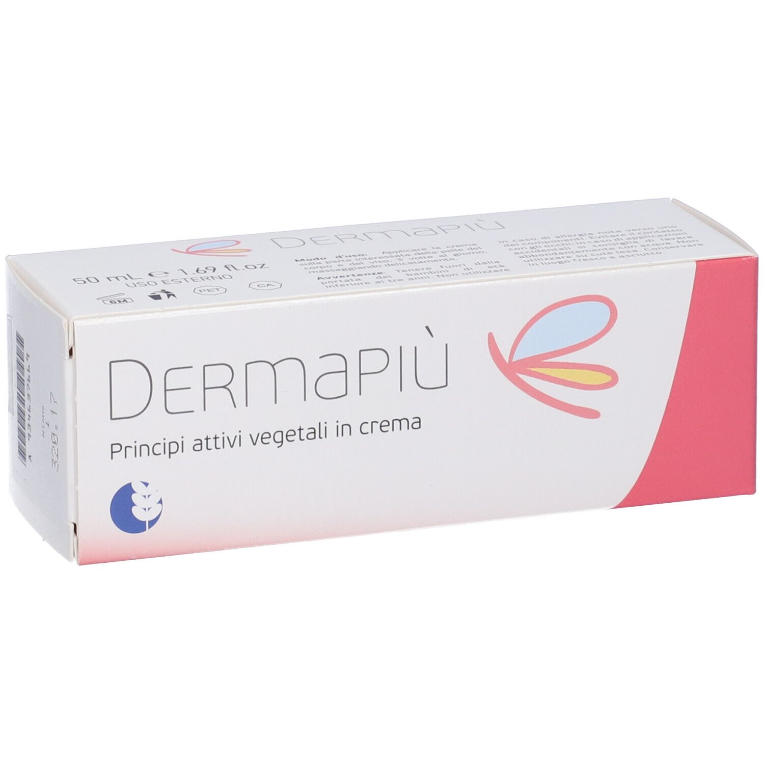 Confezione crema viso e corpo Dermapiù con principi attivi vegetali.