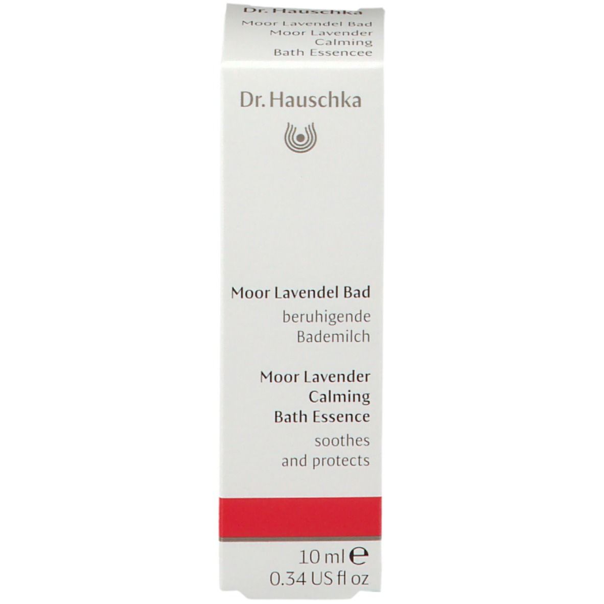 Confezione del prodotto. Scritta: Dr. Hauschka, Moor Lavendel Bad, 10 ml/0.34 fl oz.