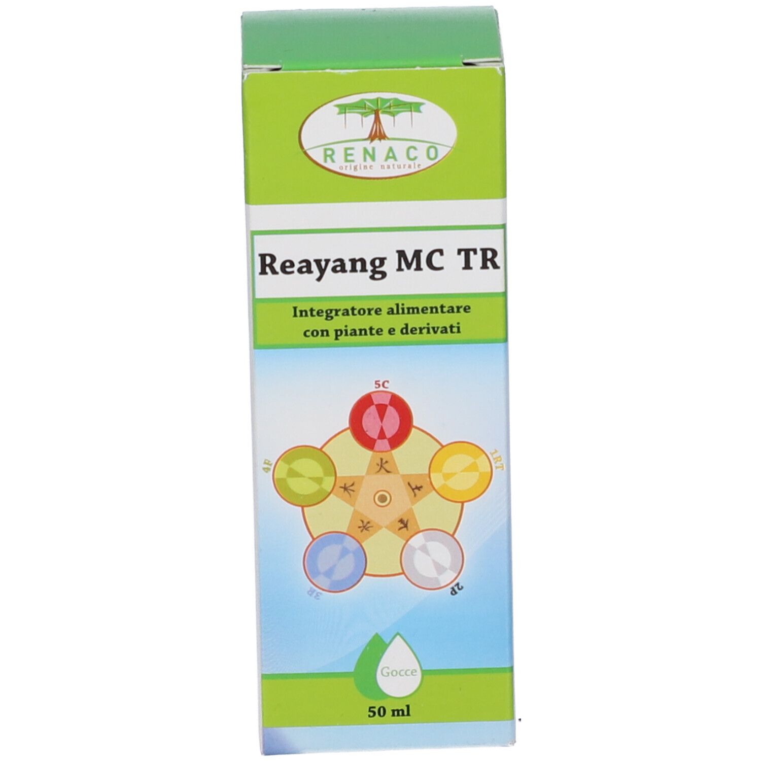 Confezione verde con il nome del prodotto "Reayang MC TR" e "50 ml".