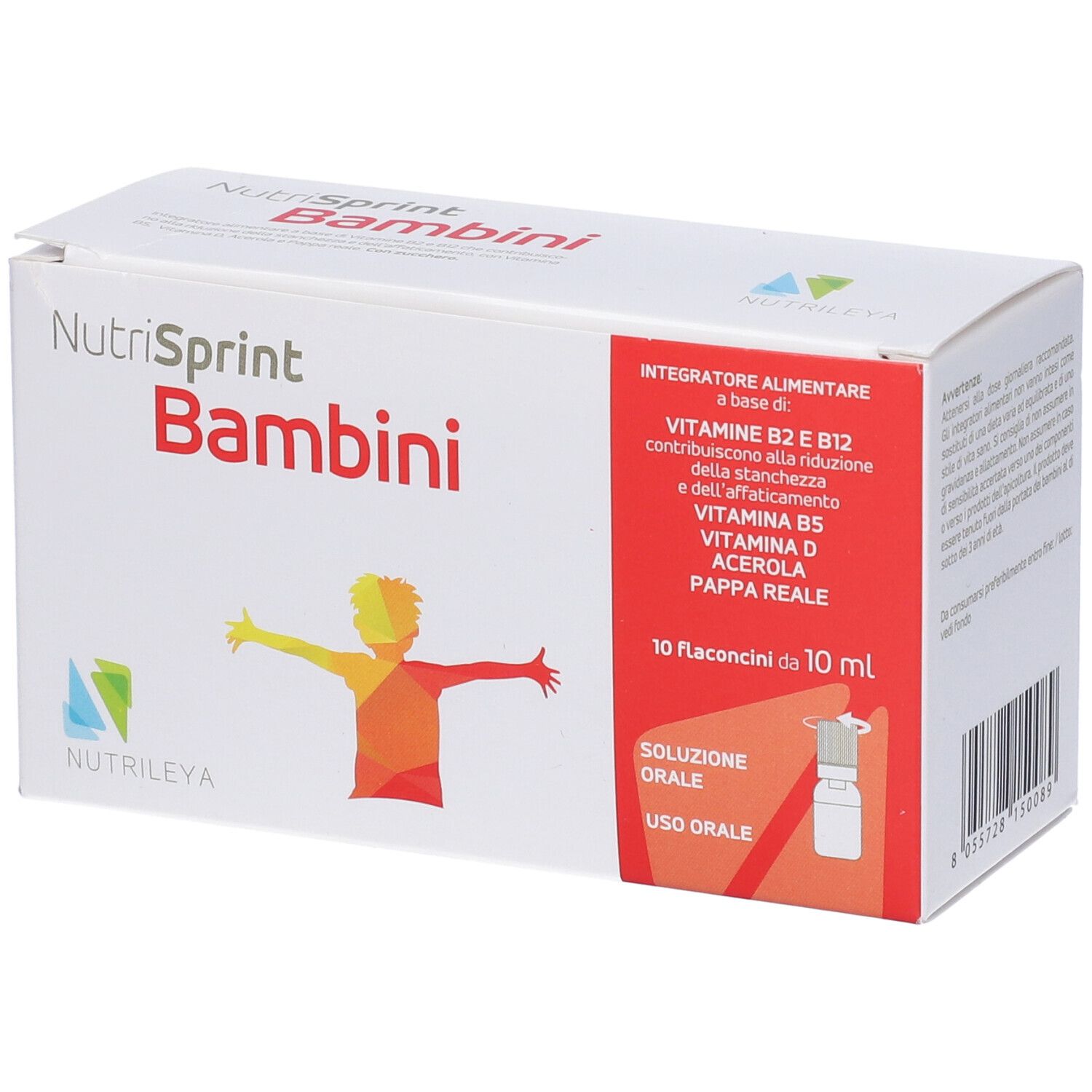 Scatola Nutrisprint Bambini, informazioni e logo. Contiene 10 flaconcini.
