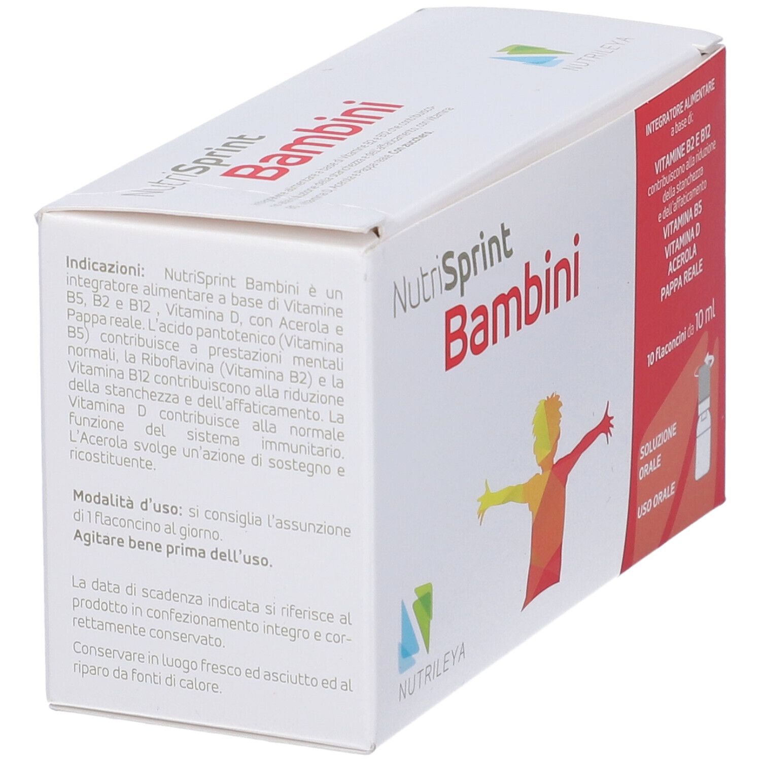 Scatola Nutrisprint Bambini, informazioni e logo. Contiene 10 flaconcini.