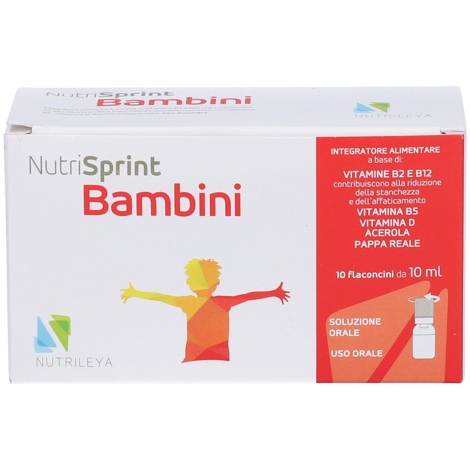 Scatola Nutrisprint Bambini con logo e informazioni. Contiene 10 flaconcini.