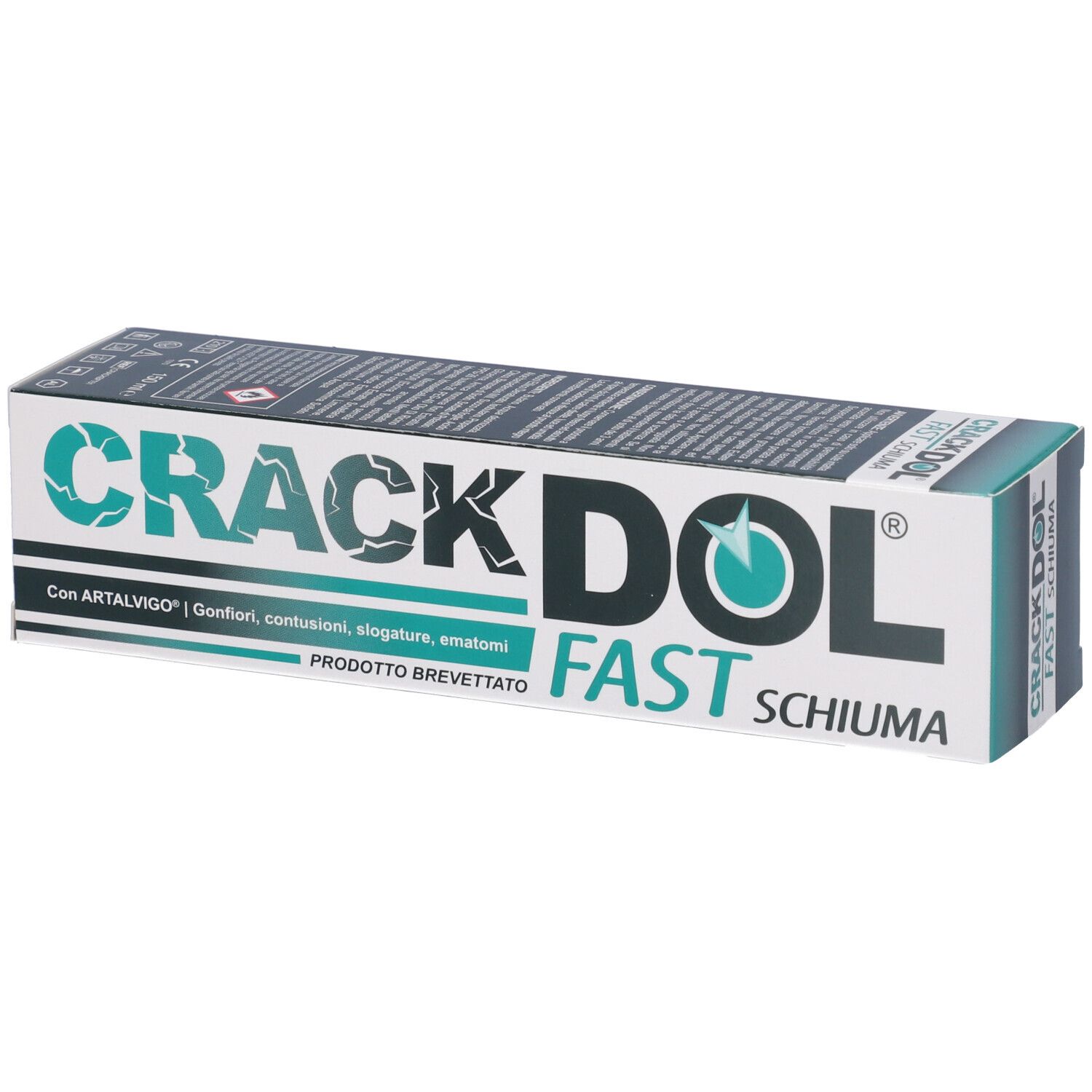 Confezione CrackDOL FAST Schiuma inclinata. Scatola bianca e verde, testo visibile. Forma rettangolare.